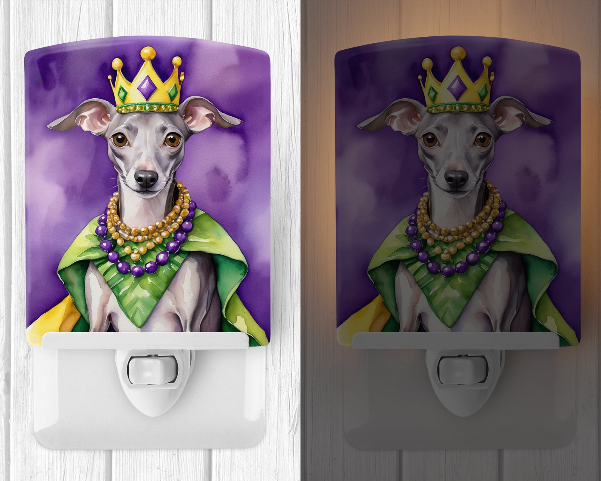 Italian Greyhound King of Mardi Gras Ceramic Night Light