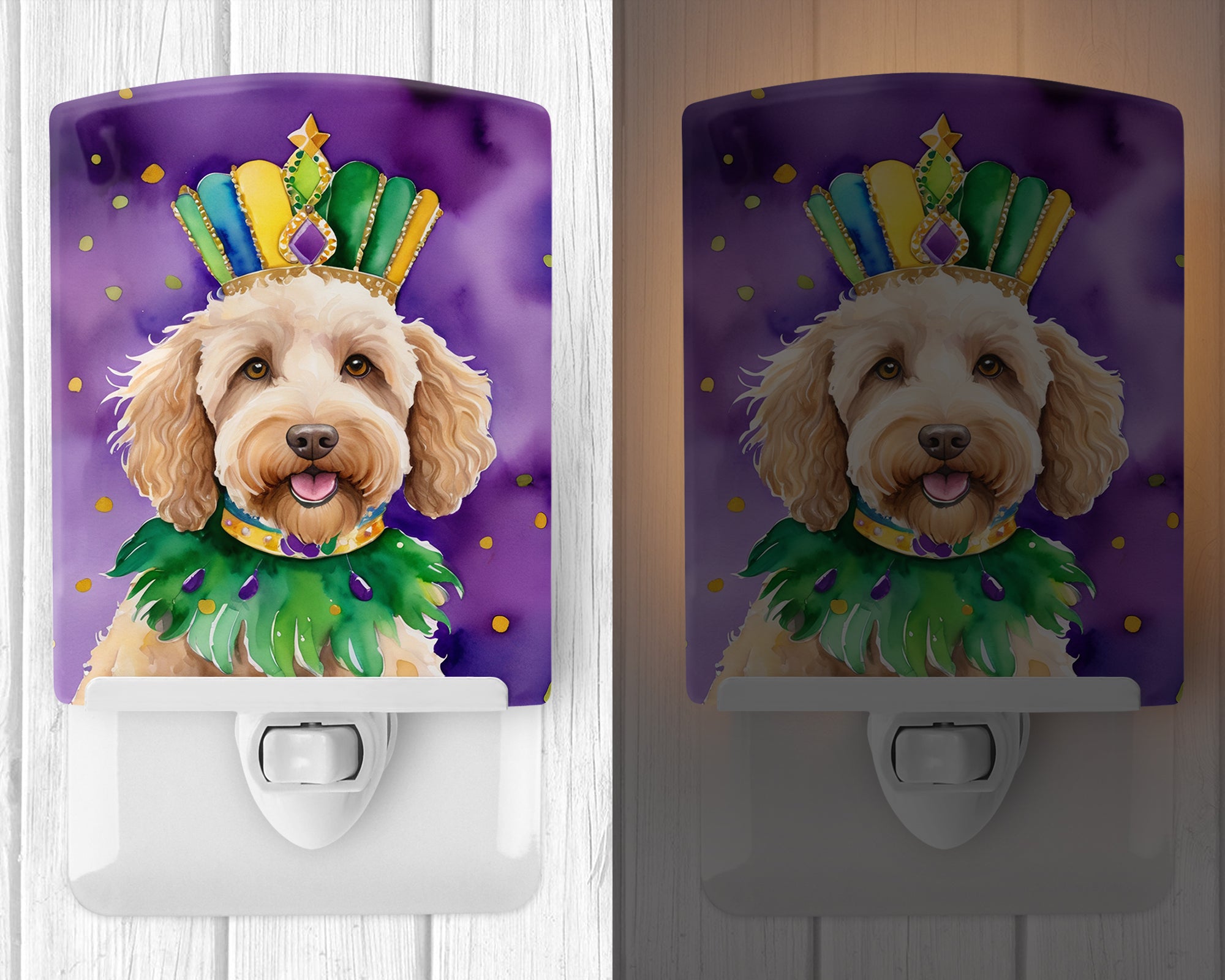 Labradoodle King of Mardi Gras Ceramic Night Light