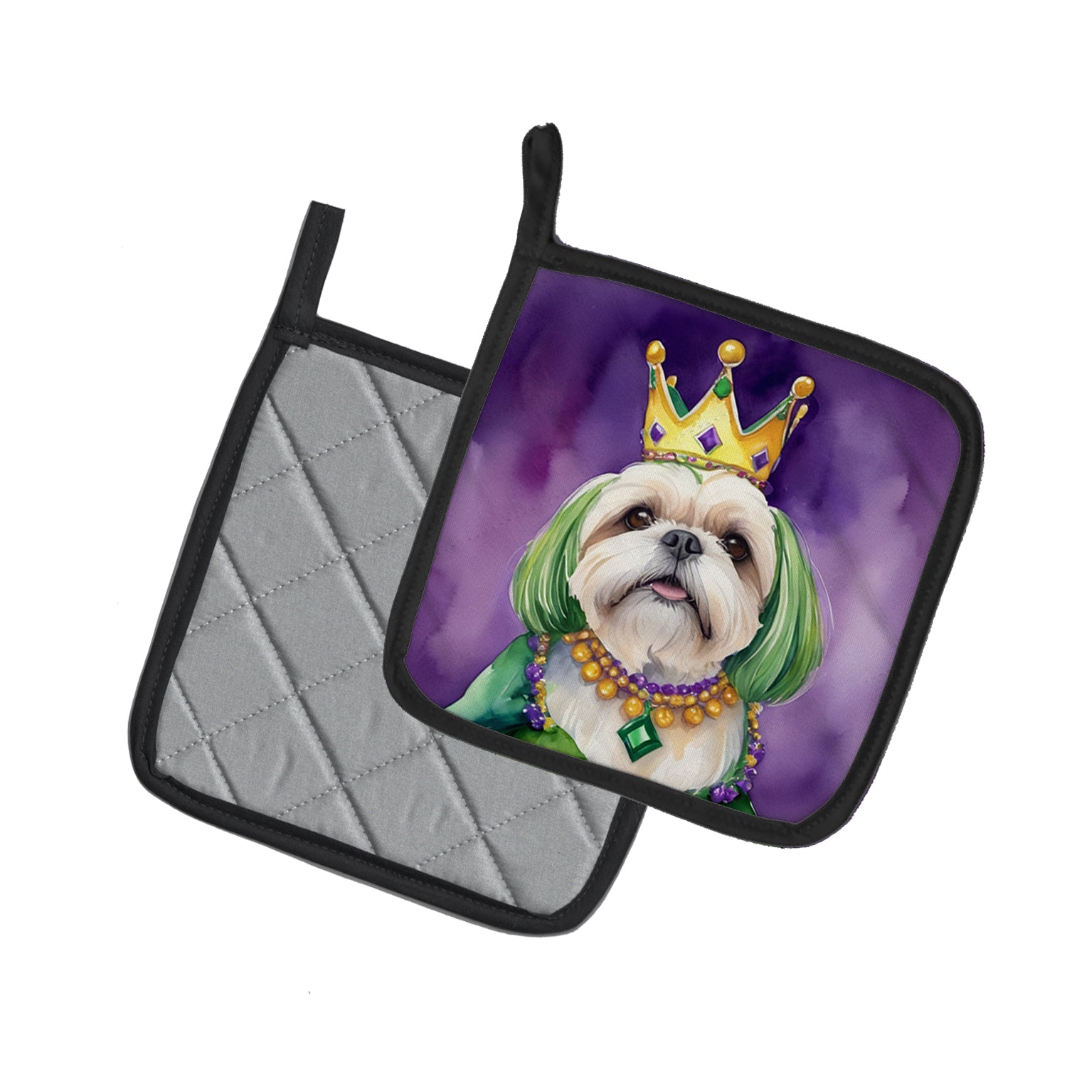 Buy this Lhasa Apso King of Mardi Gras Pair of Pot Holders