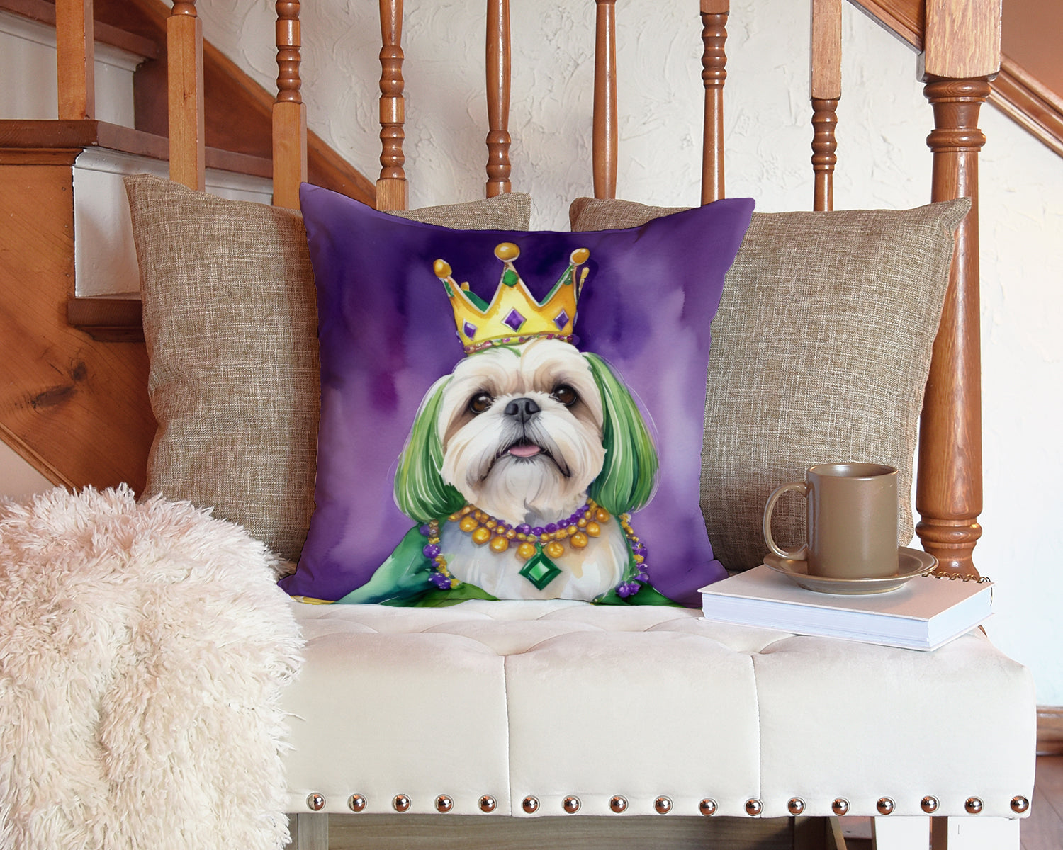 Lhasa Apso King of Mardi Gras Throw Pillow