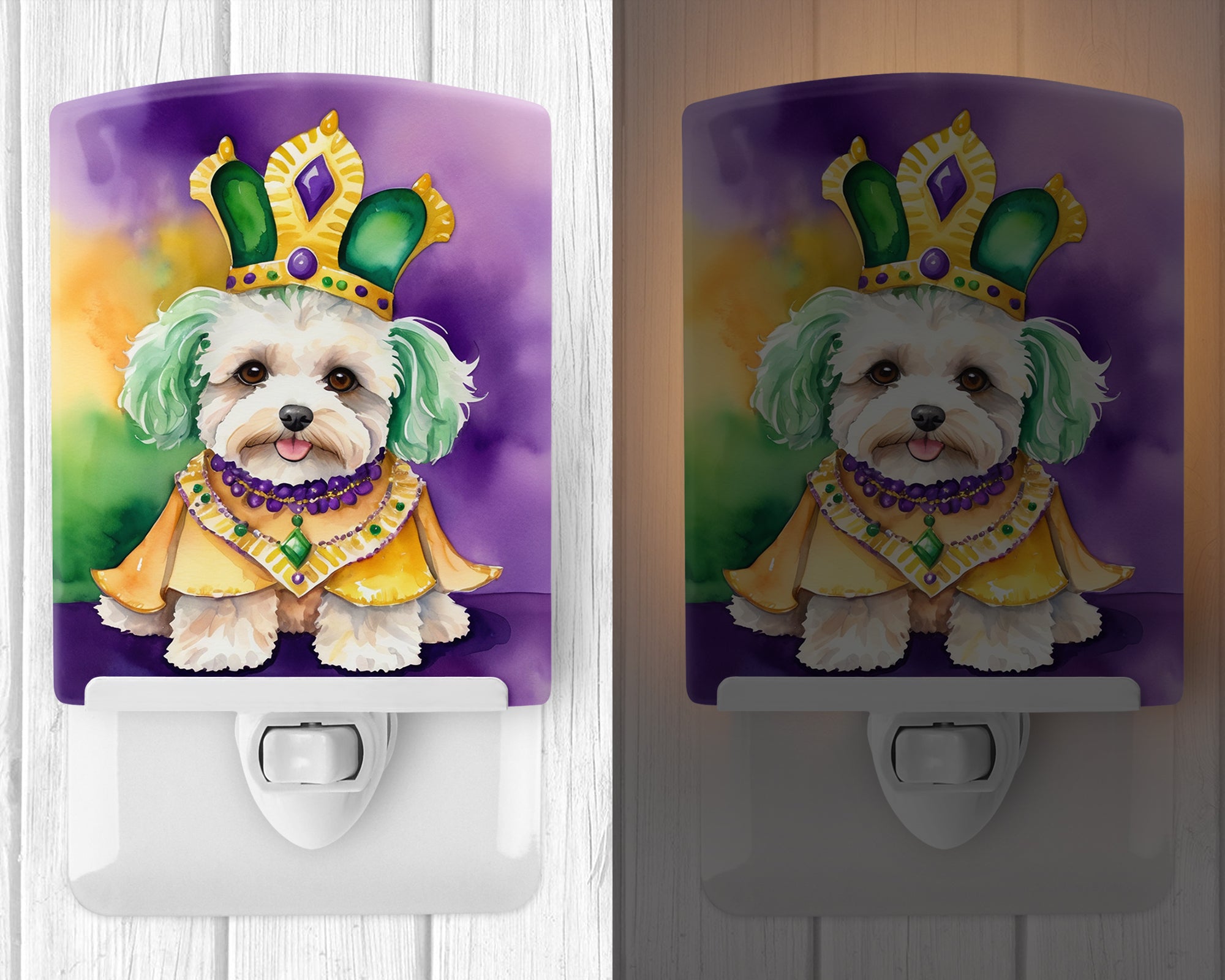 Maltipoo King of Mardi Gras Ceramic Night Light