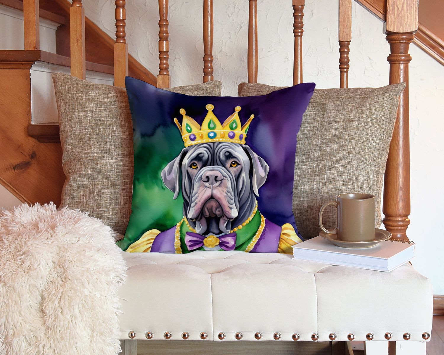 Neapolitan Mastiff King of Mardi Gras Throw Pillow