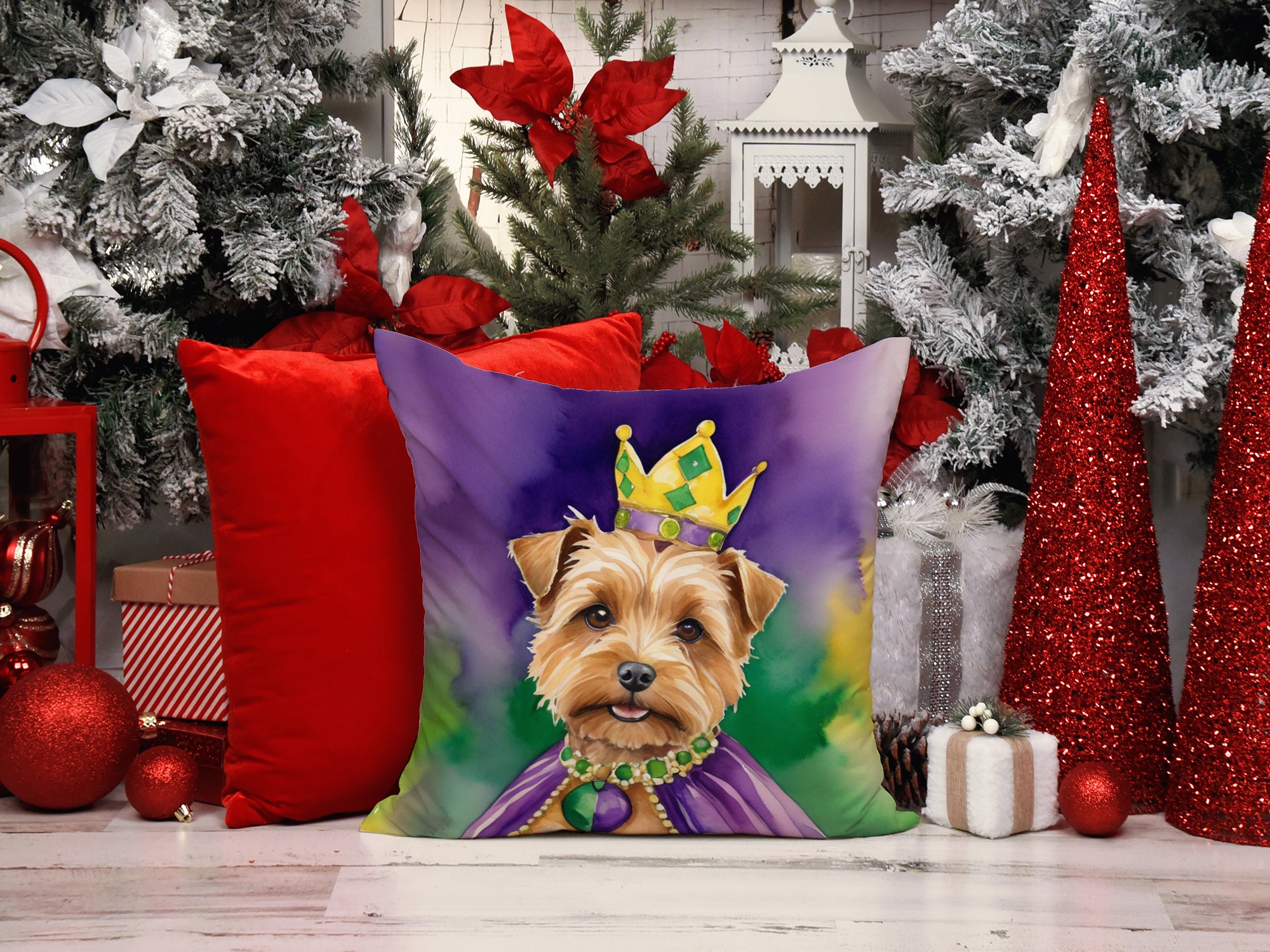 Norfolk Terrier King of Mardi Gras Throw Pillow