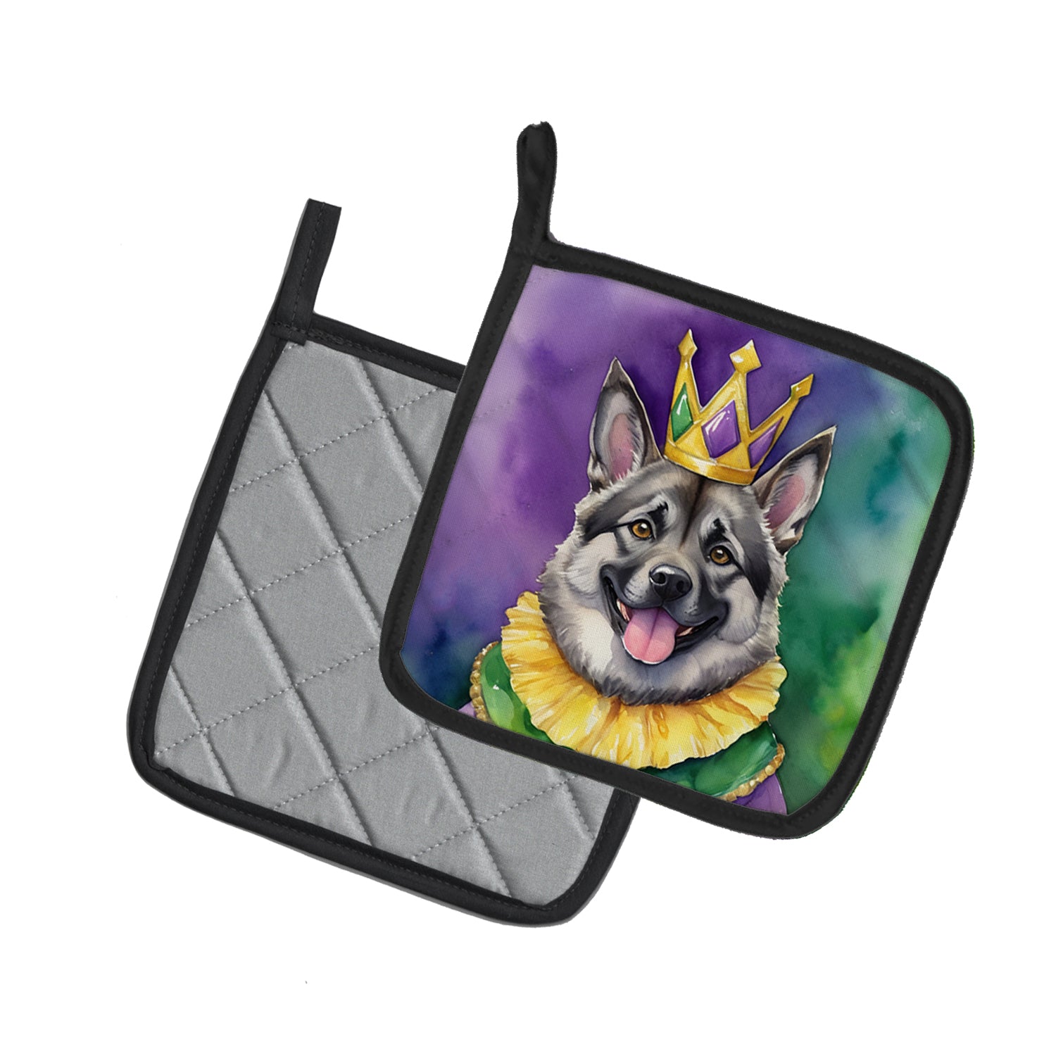 Buy this Norwegian Elkhound King of Mardi Gras Pair of Pot Holders