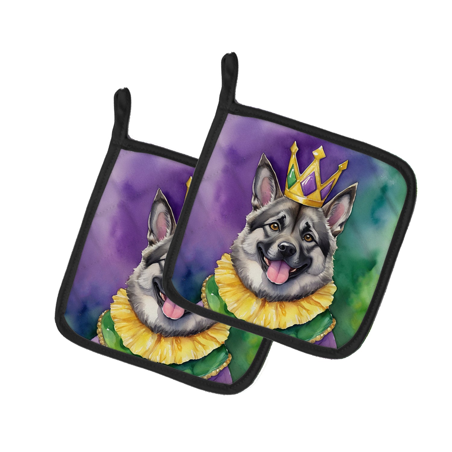 Buy this Norwegian Elkhound King of Mardi Gras Pair of Pot Holders