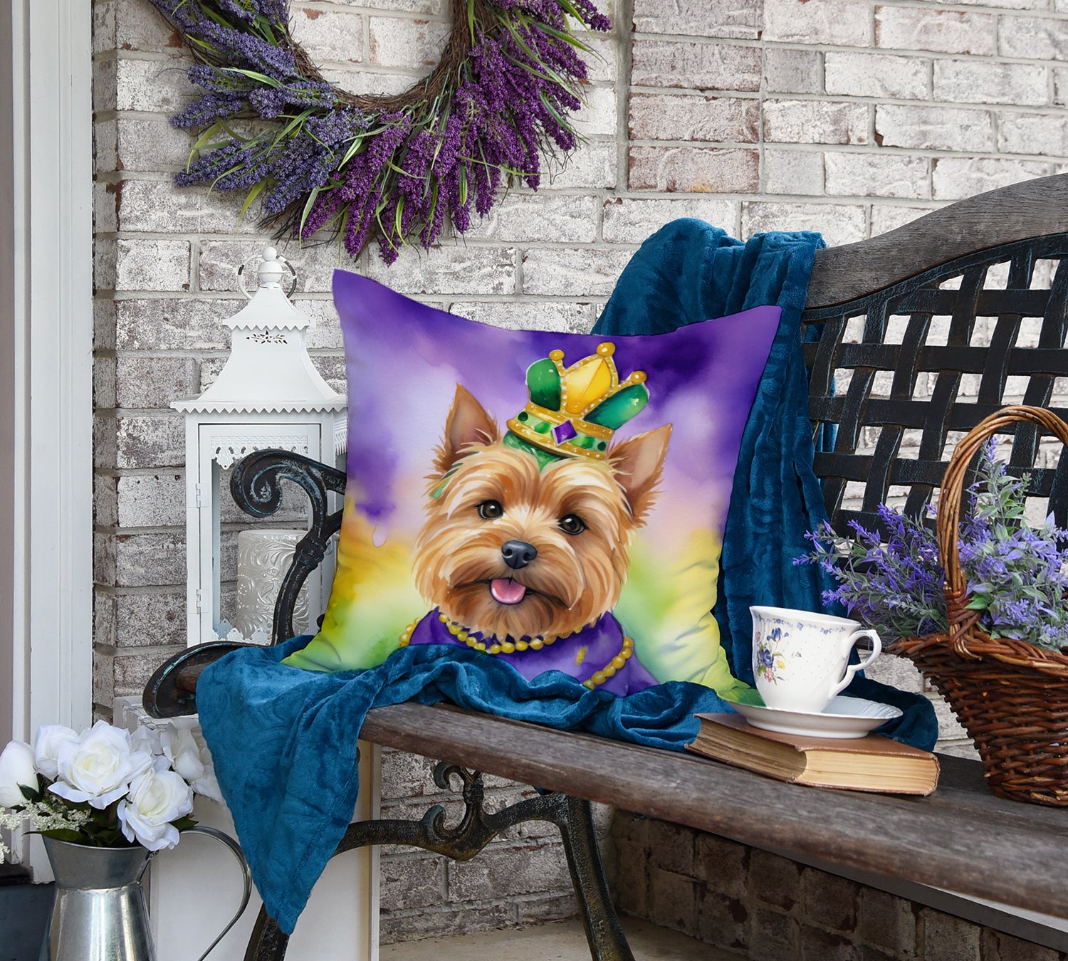 Norwich Terrier King of Mardi Gras Throw Pillow