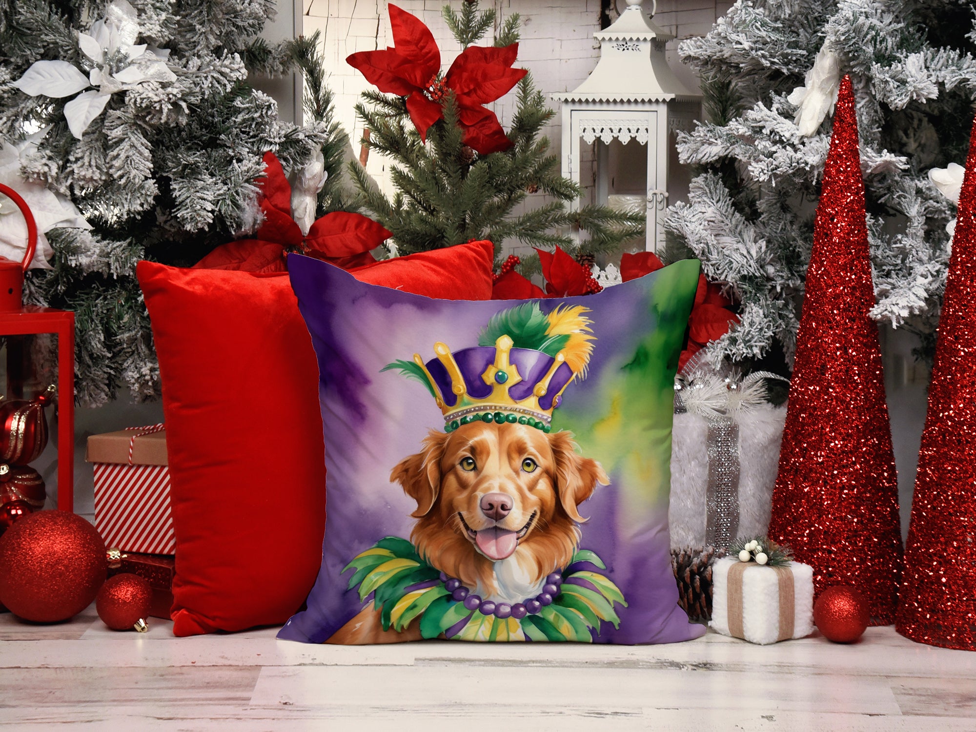 Nova Scotia Duck Tolling Retriever King of Mardi Gras Throw Pillow