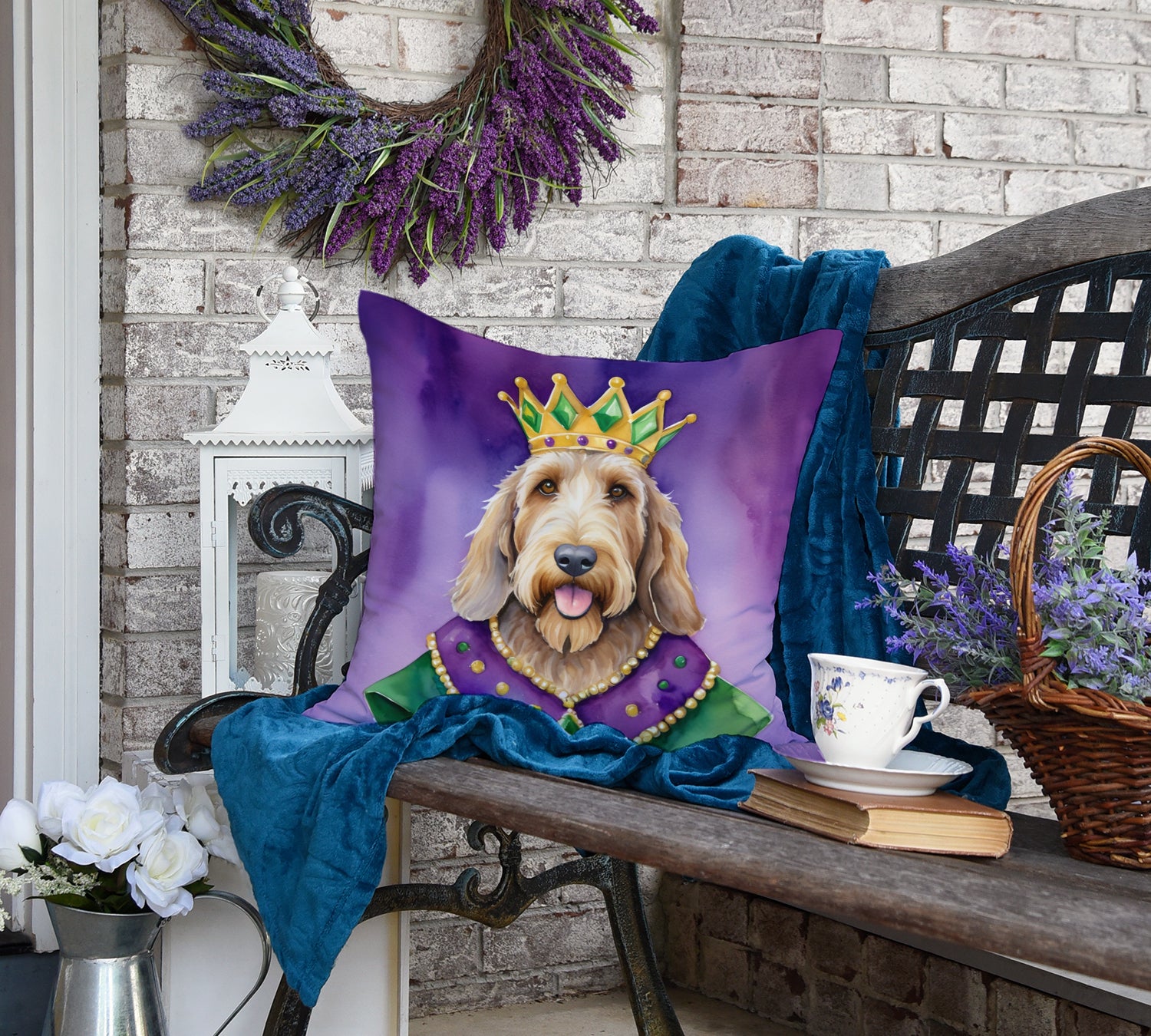 Otterhound King of Mardi Gras Throw Pillow