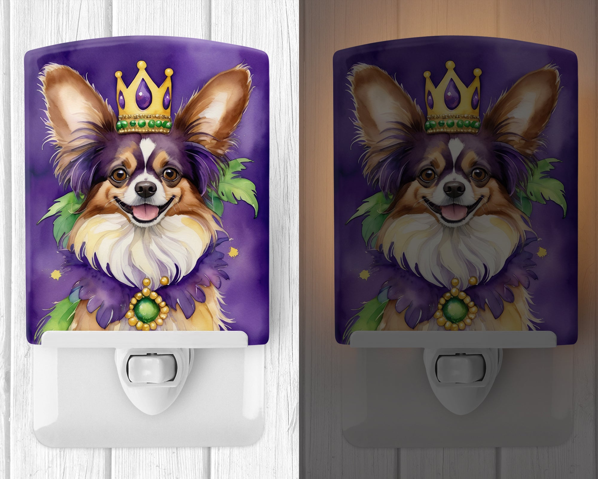 Papillon King of Mardi Gras Ceramic Night Light