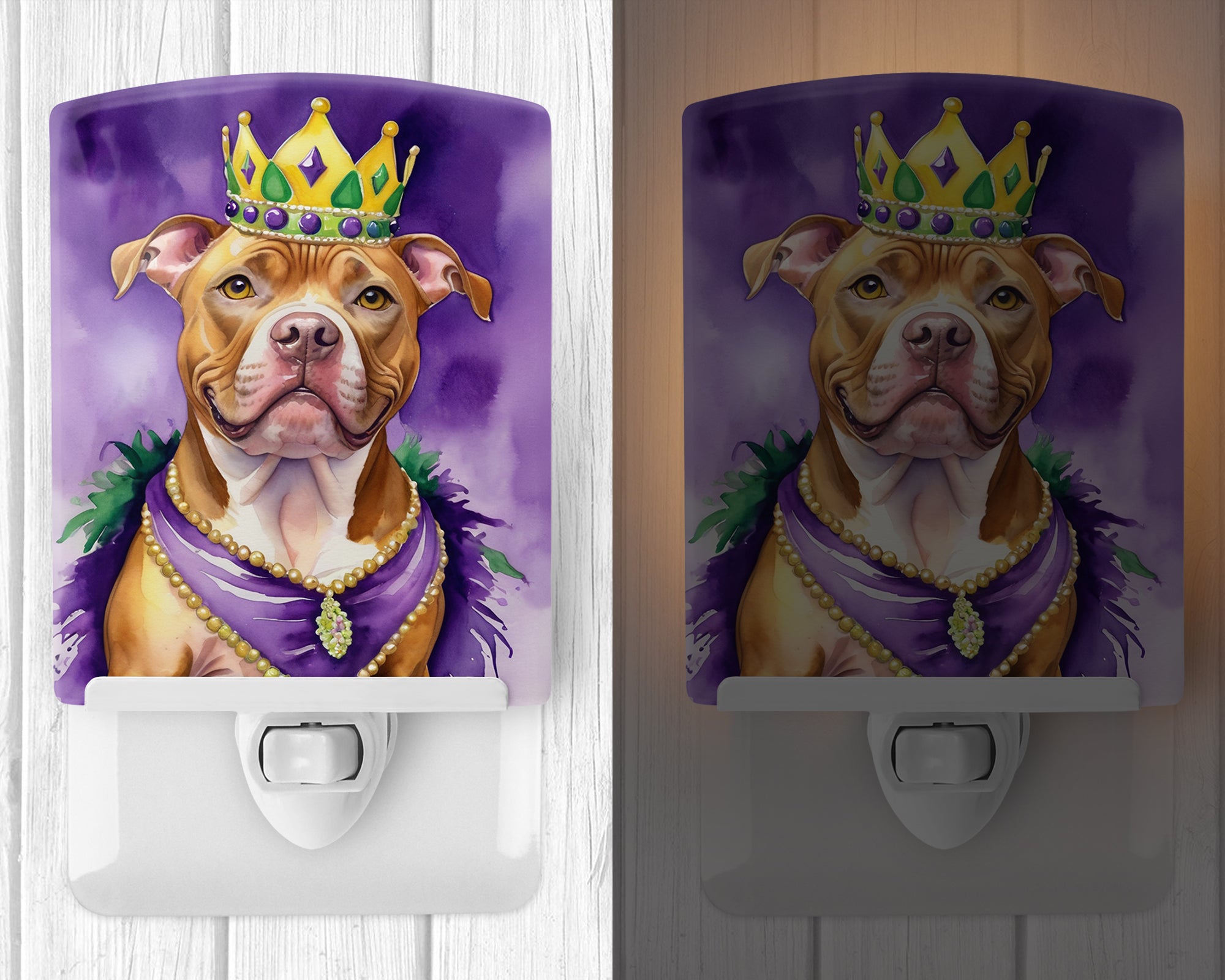 Pit Bull Terrier King of Mardi Gras Ceramic Night Light