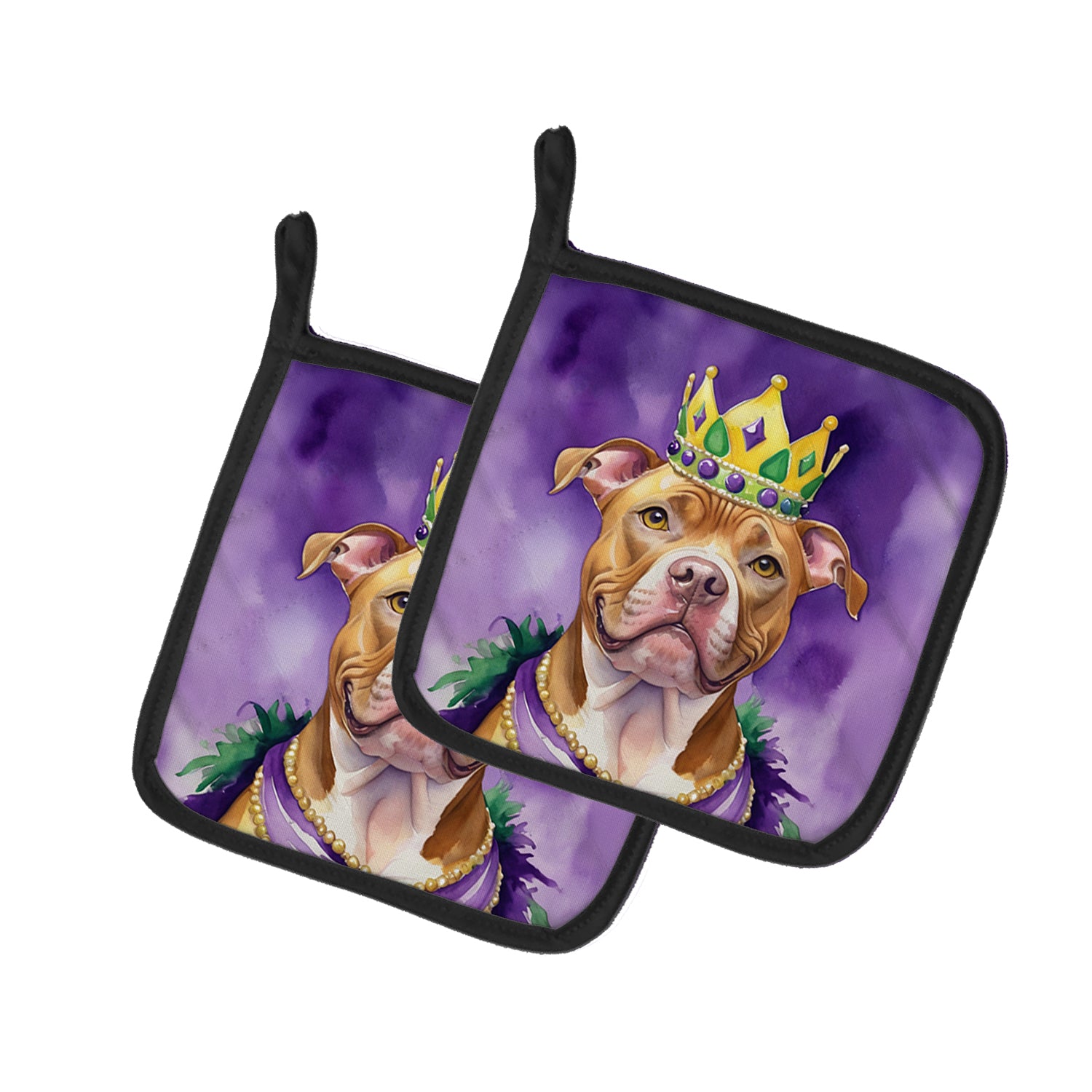 Buy this Pit Bull Terrier King of Mardi Gras Pair of Pot Holders