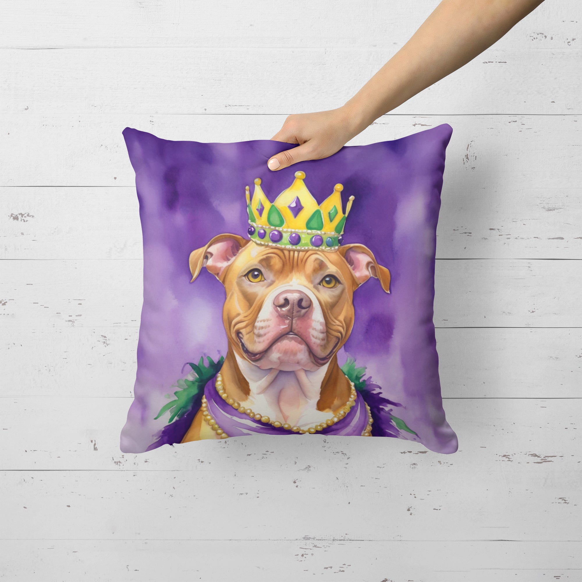 Buy this Pit Bull Terrier King of Mardi Gras Throw Pillow