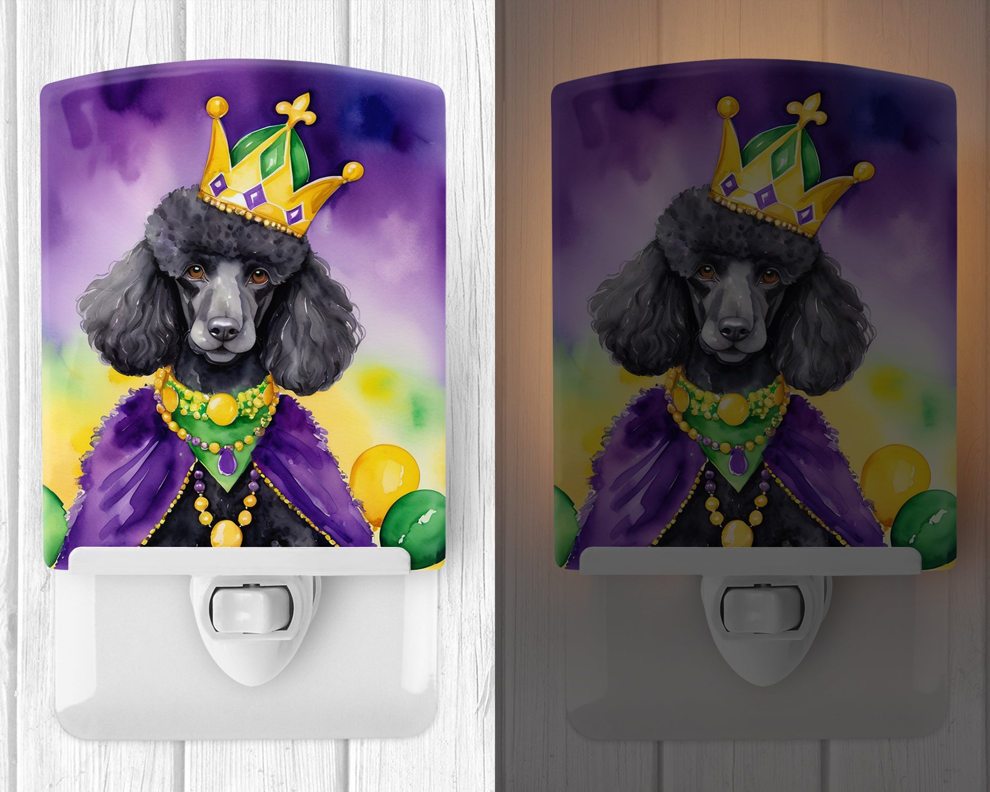 Black Poodle King of Mardi Gras Ceramic Night Light