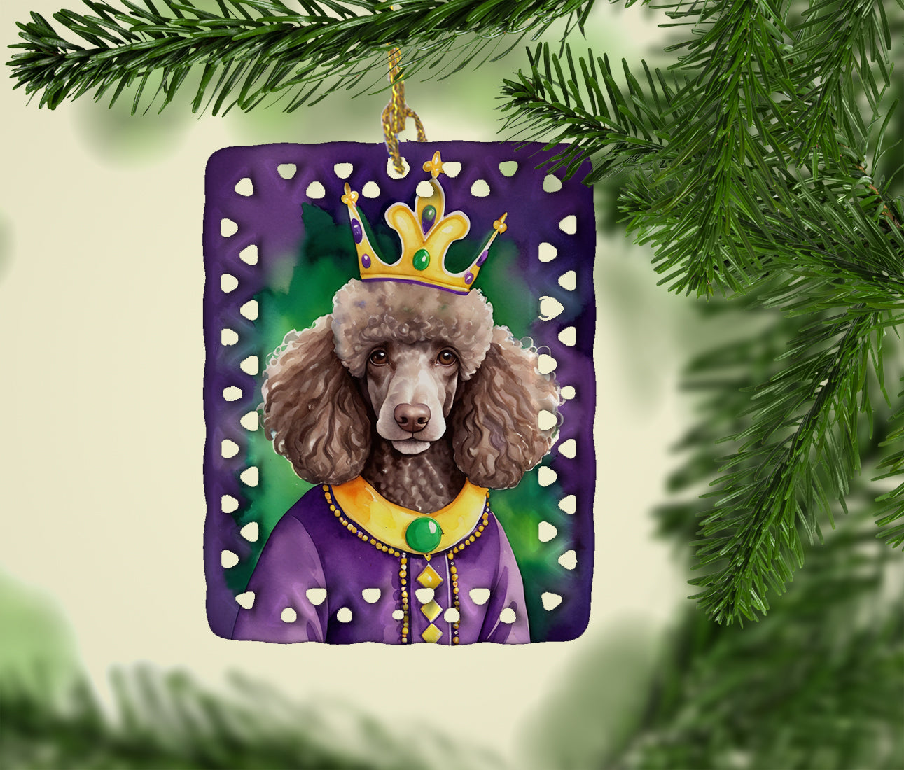 Buy this Chocolate Poodle King of Mardi Gras Porcelain Ornament