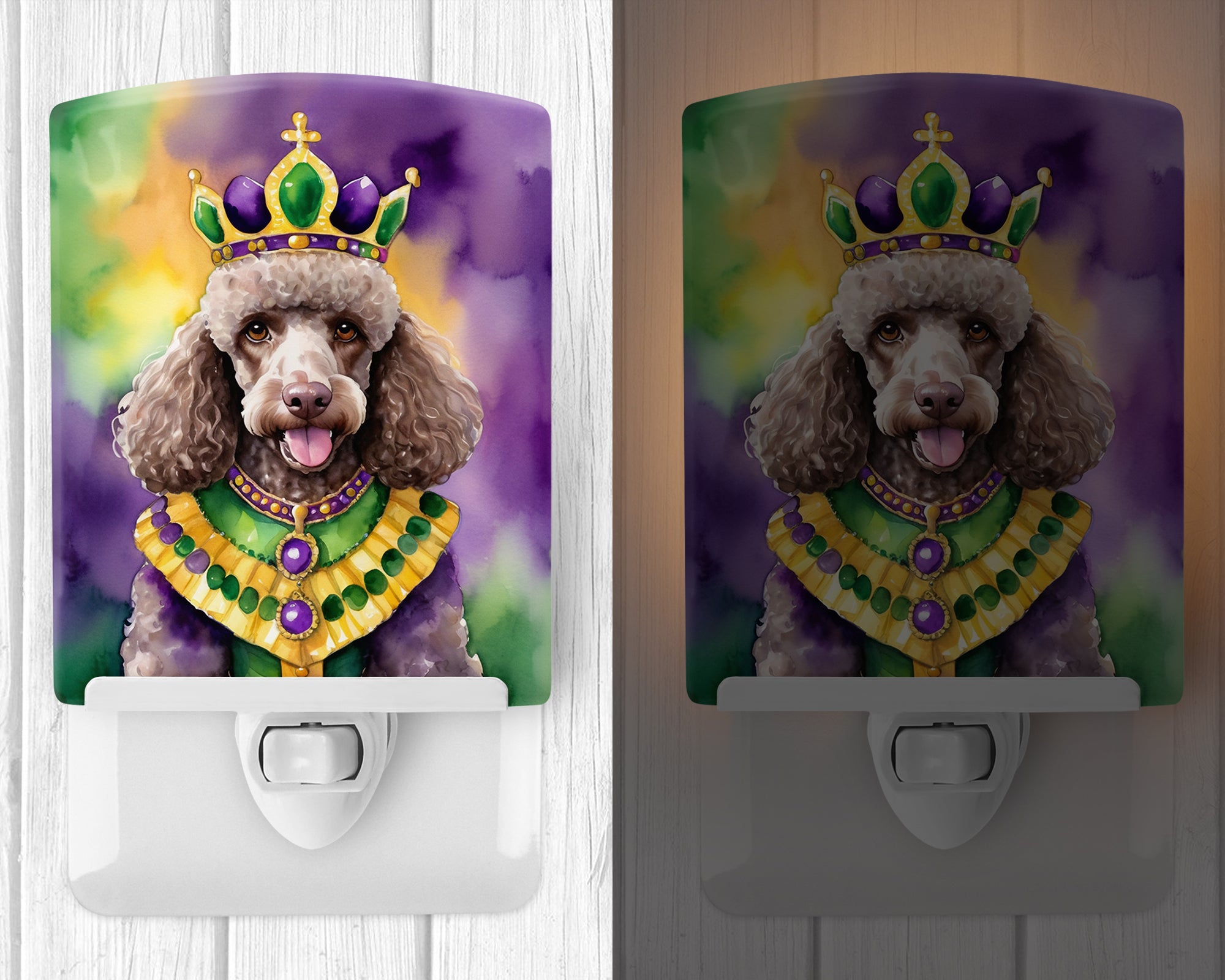 Chocolate Poodle King of Mardi Gras Ceramic Night Light