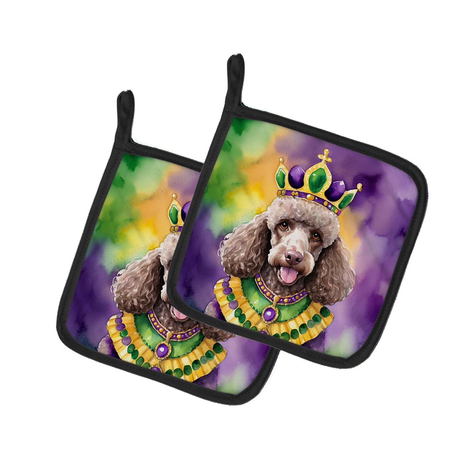 Buy this Chocolate Poodle King of Mardi Gras Pair of Pot Holders