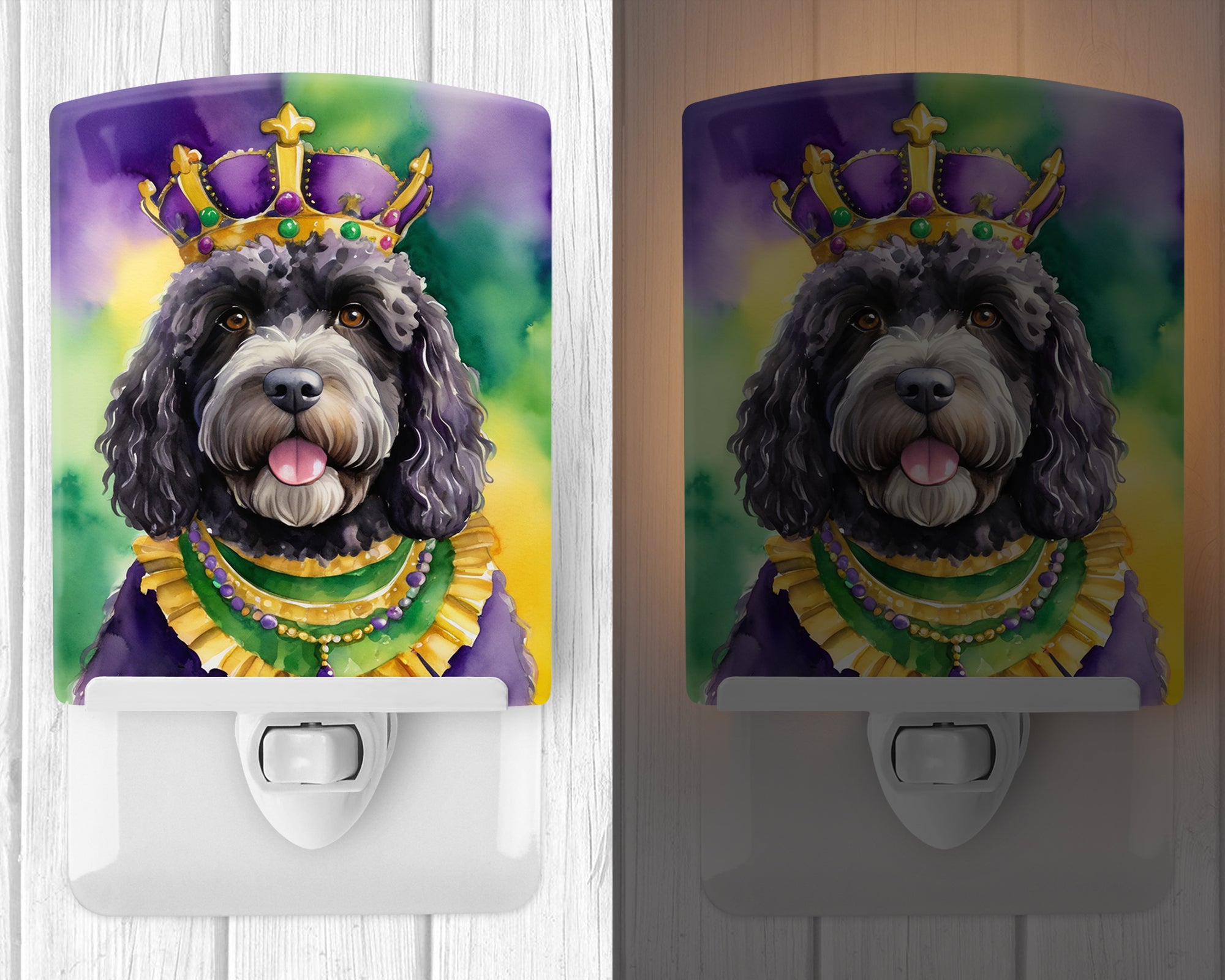 Portuguese Water Dog King of Mardi Gras Ceramic Night Light