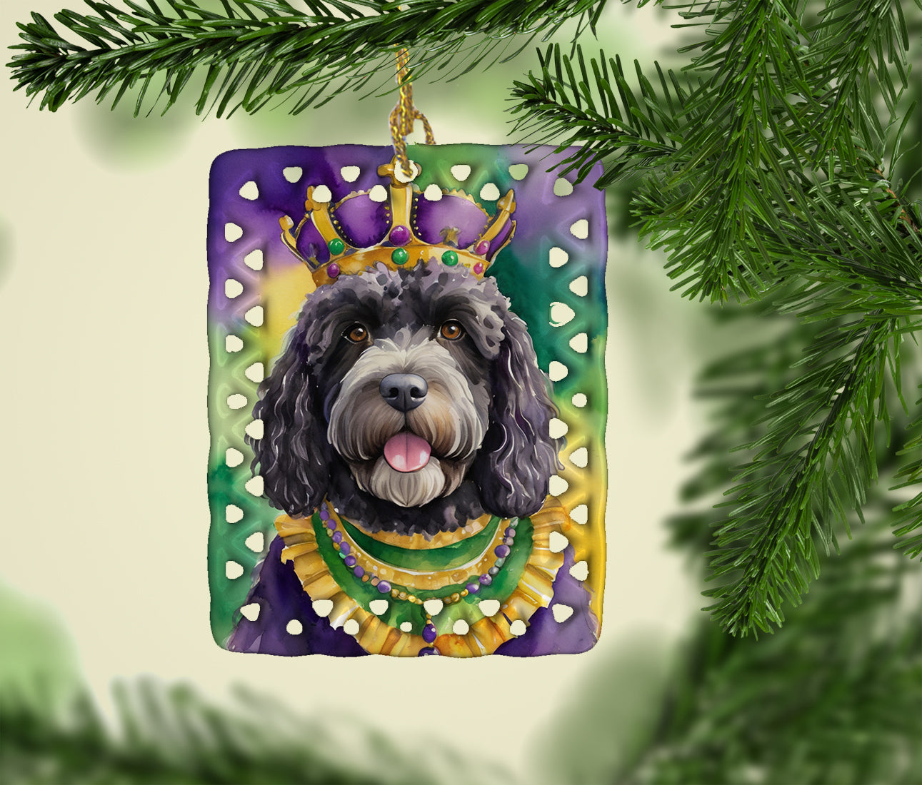 Buy this Portuguese Water Dog King of Mardi Gras Porcelain Ornament