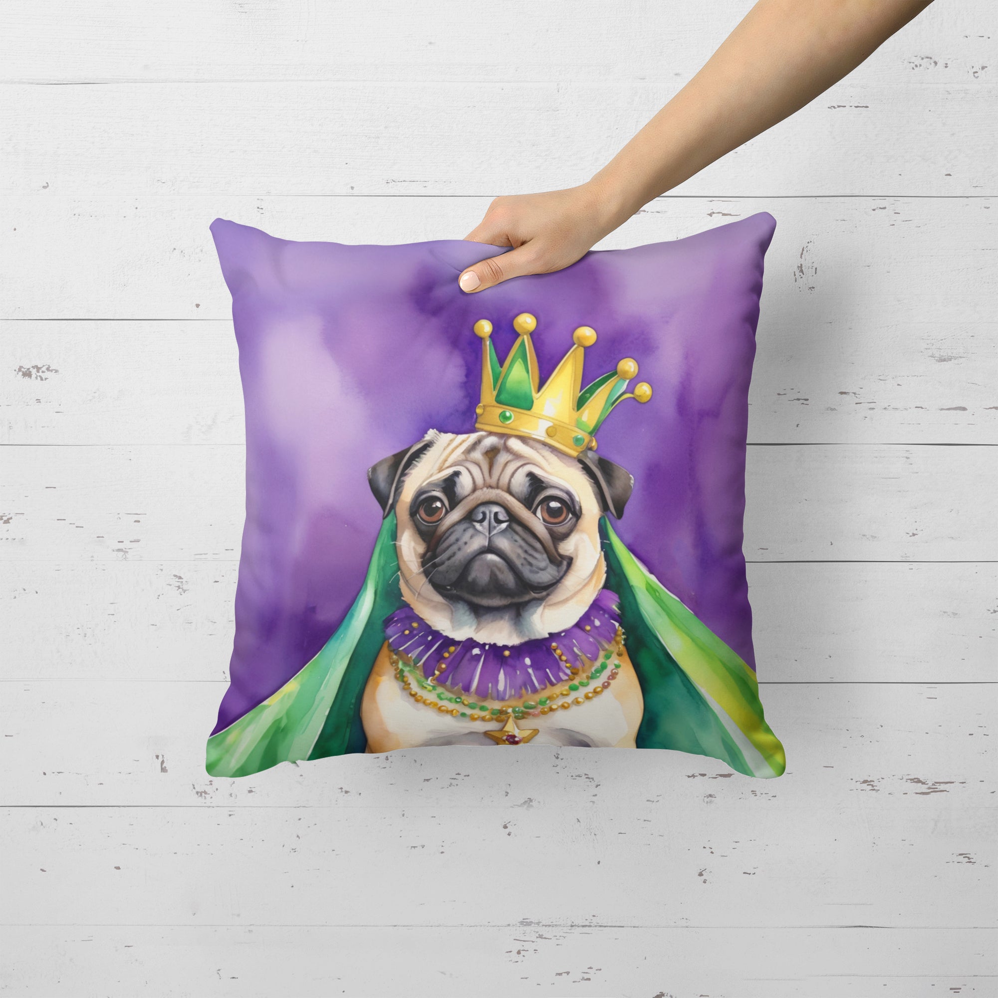 Buy this Pug King of Mardi Gras Throw Pillow