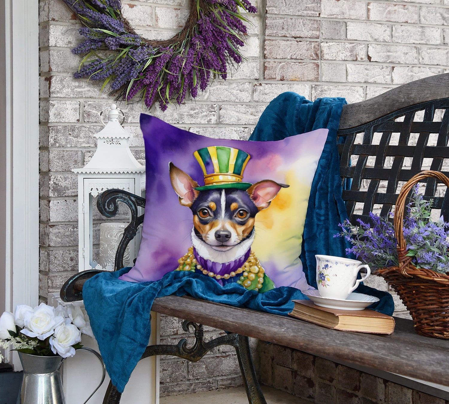 Rat Terrier King of Mardi Gras Throw Pillow