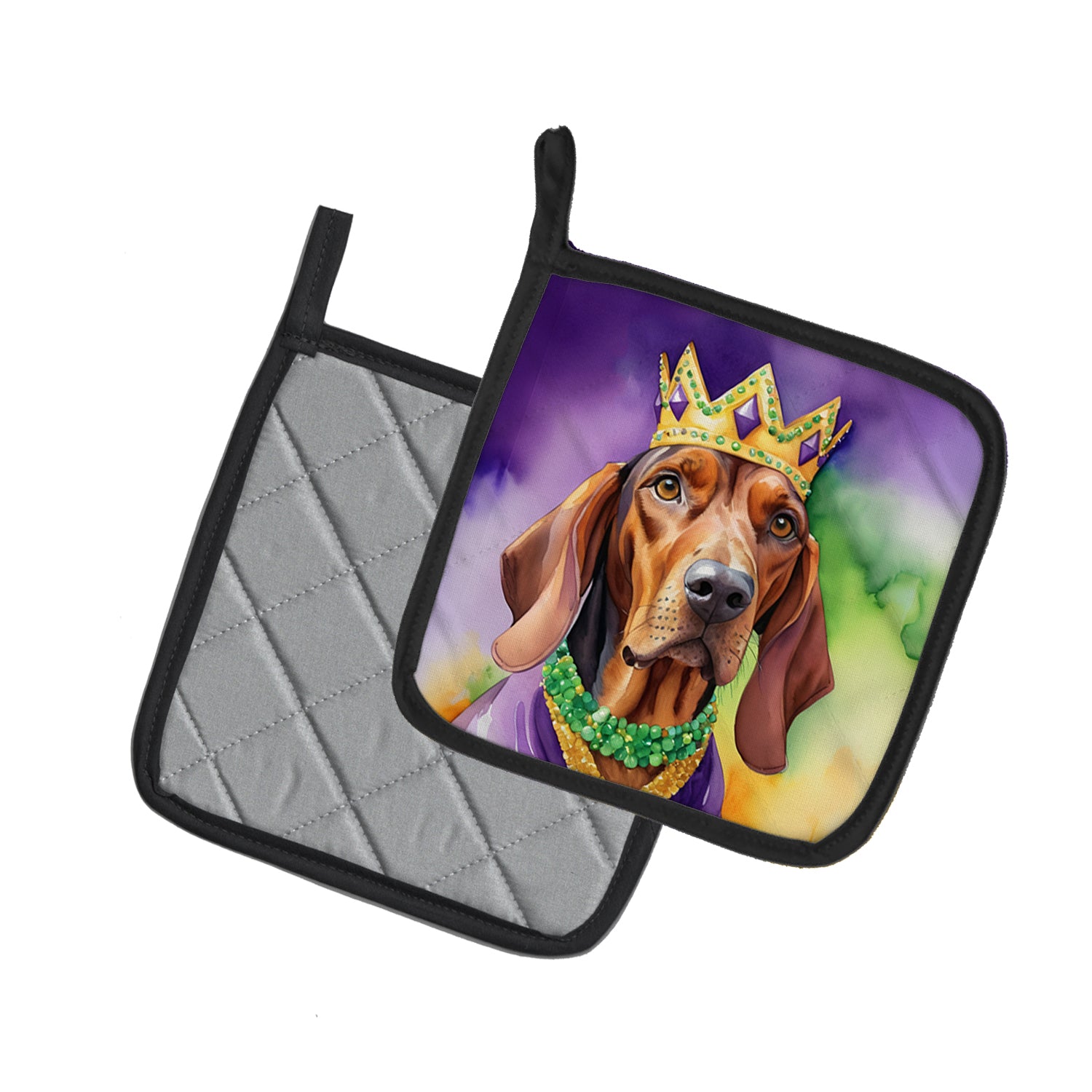 Buy this Redbone Coonhound King of Mardi Gras Pair of Pot Holders