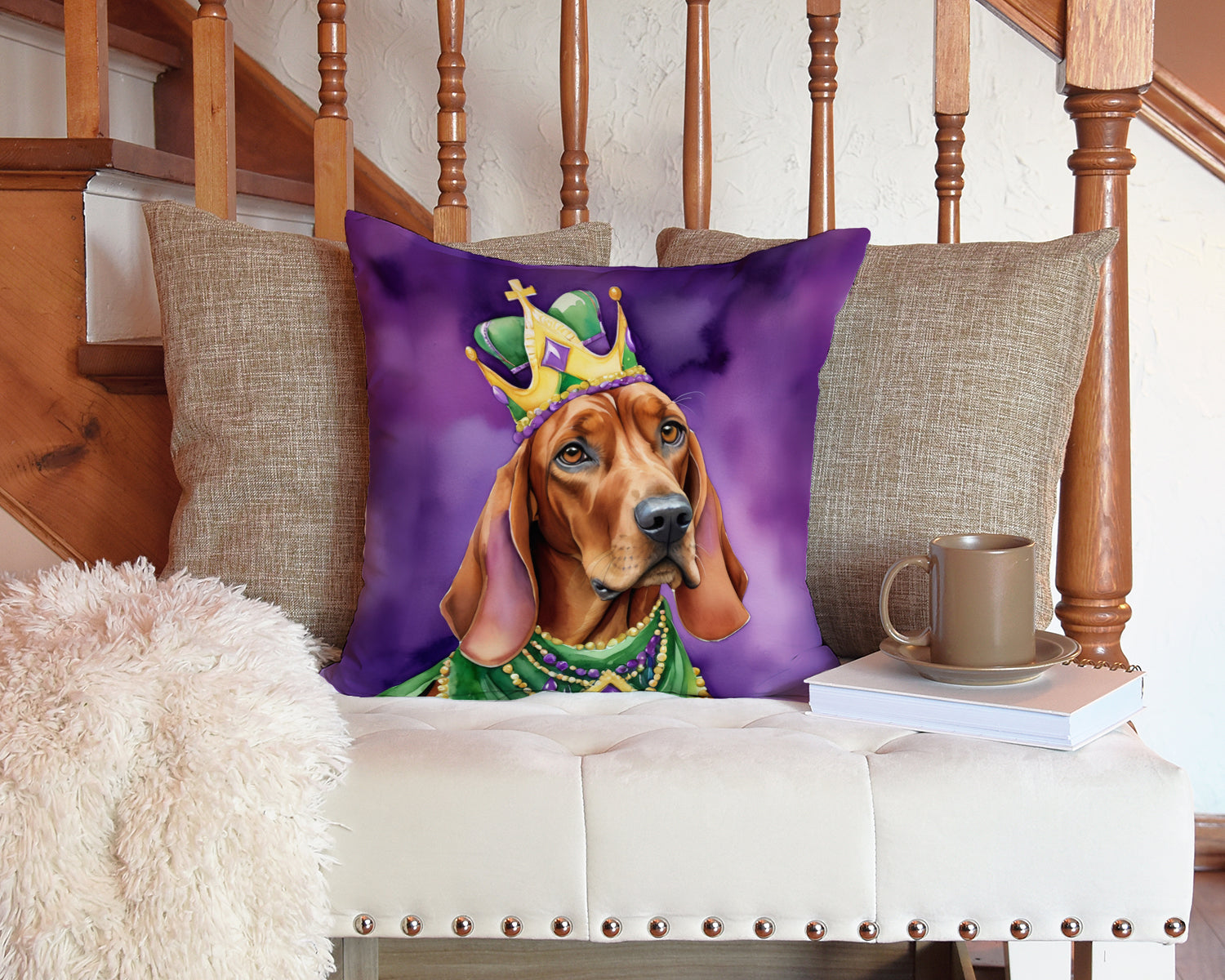 Redbone Coonhound King of Mardi Gras Throw Pillow