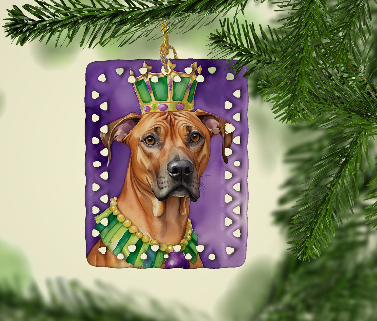 Buy this Rhodesian Ridgeback King of Mardi Gras Porcelain Ornament