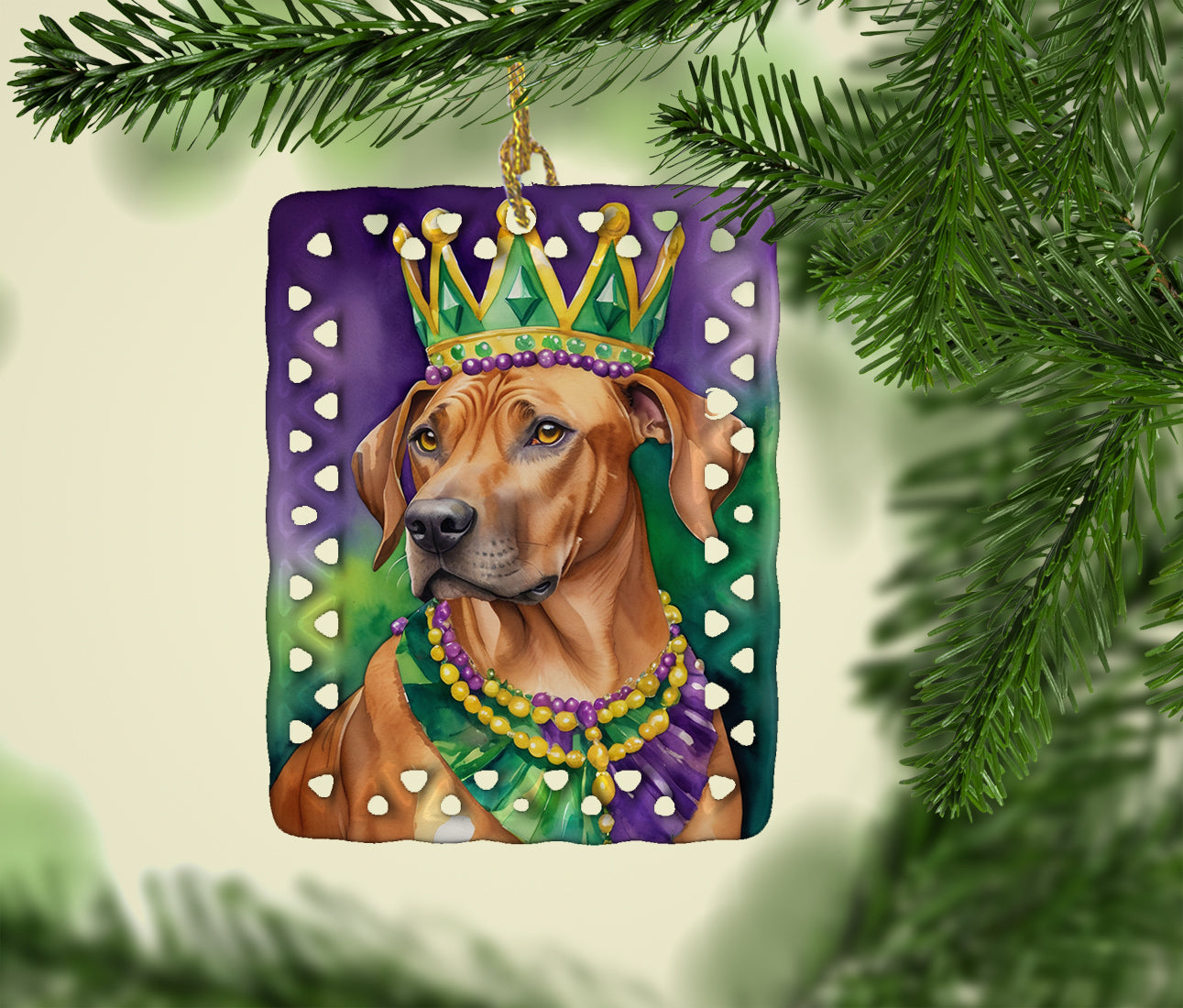 Buy this Rhodesian Ridgeback King of Mardi Gras Porcelain Ornament