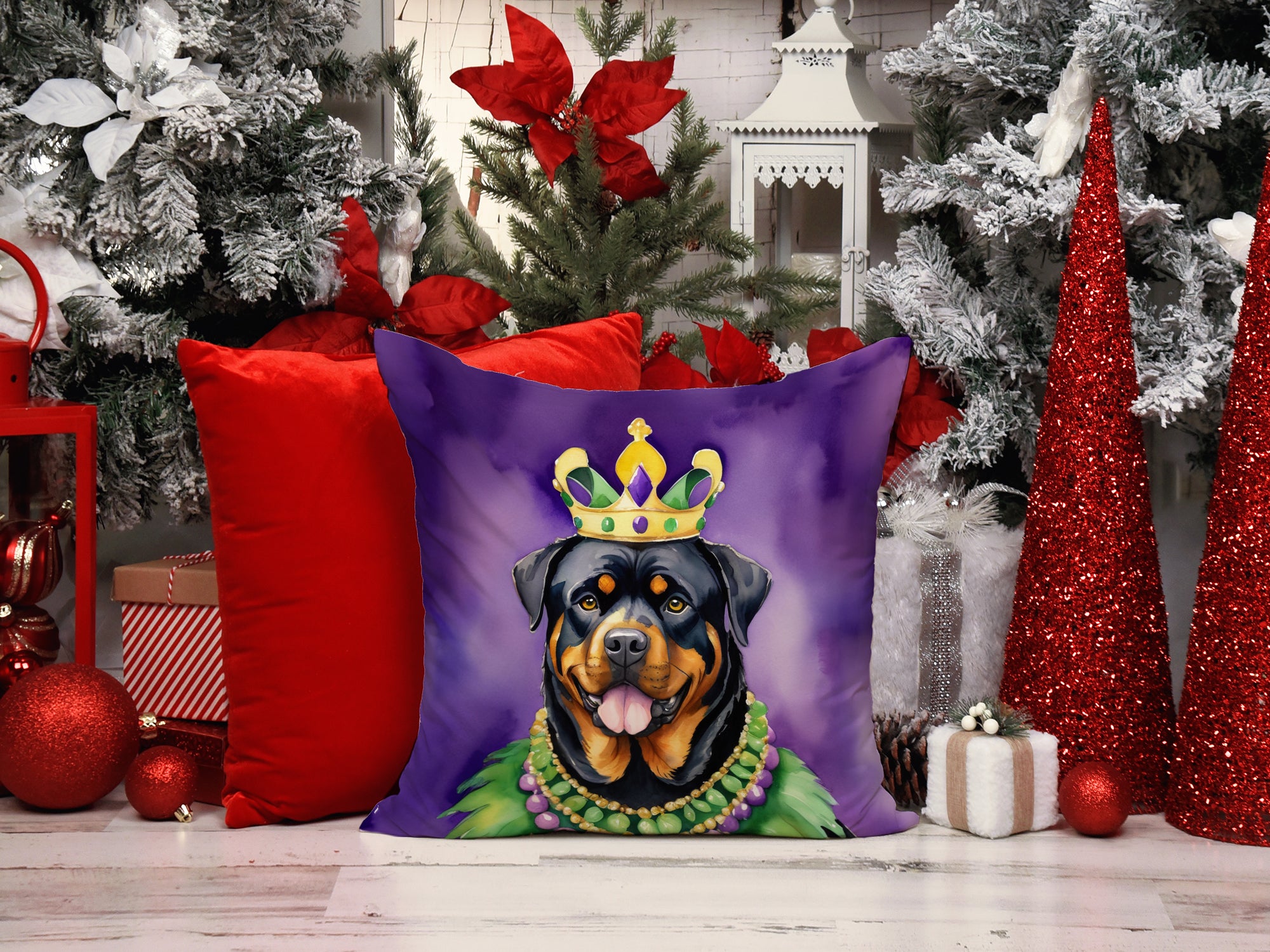 Rottweiler King of Mardi Gras Throw Pillow