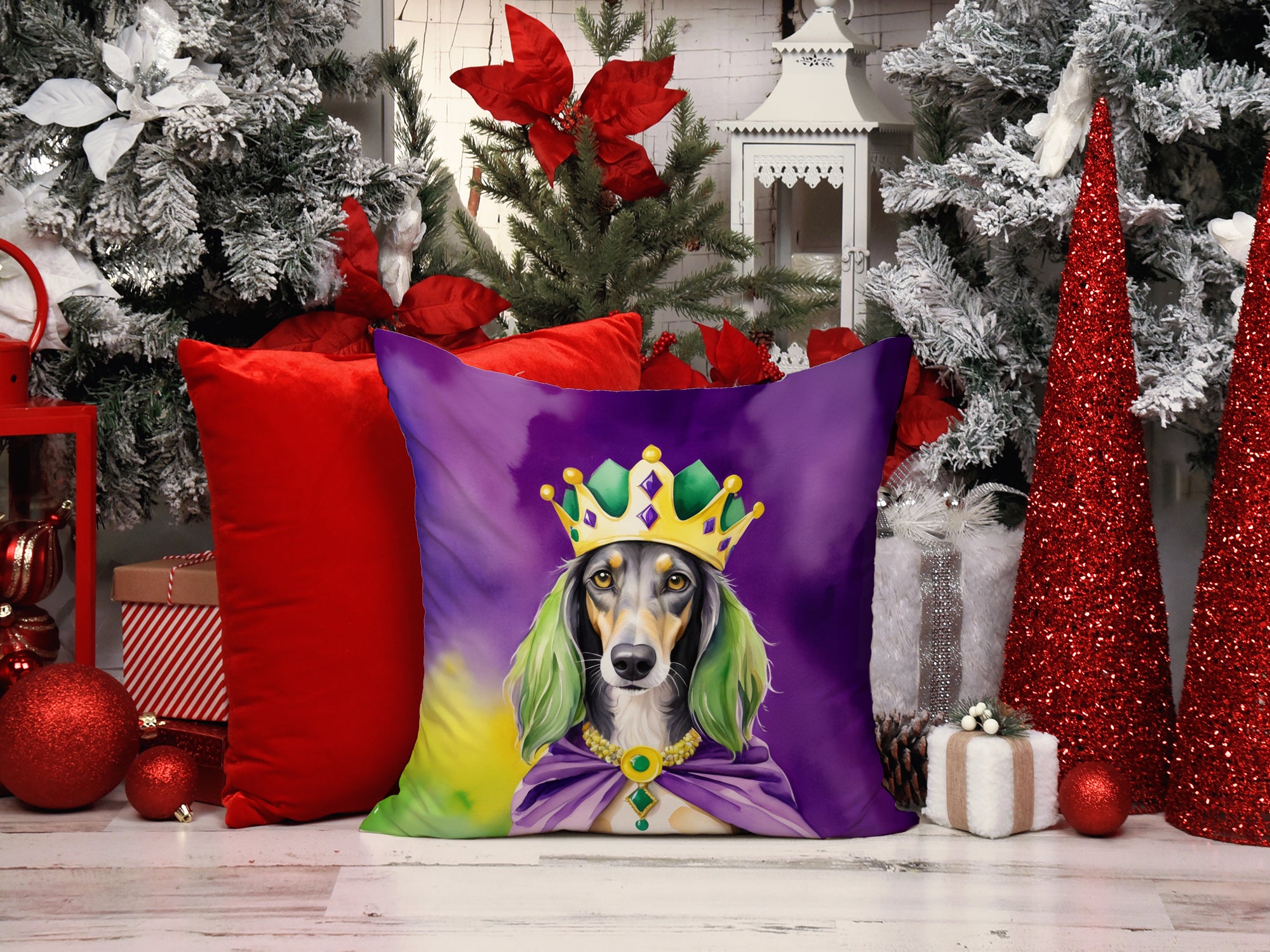 Saluki King of Mardi Gras Throw Pillow