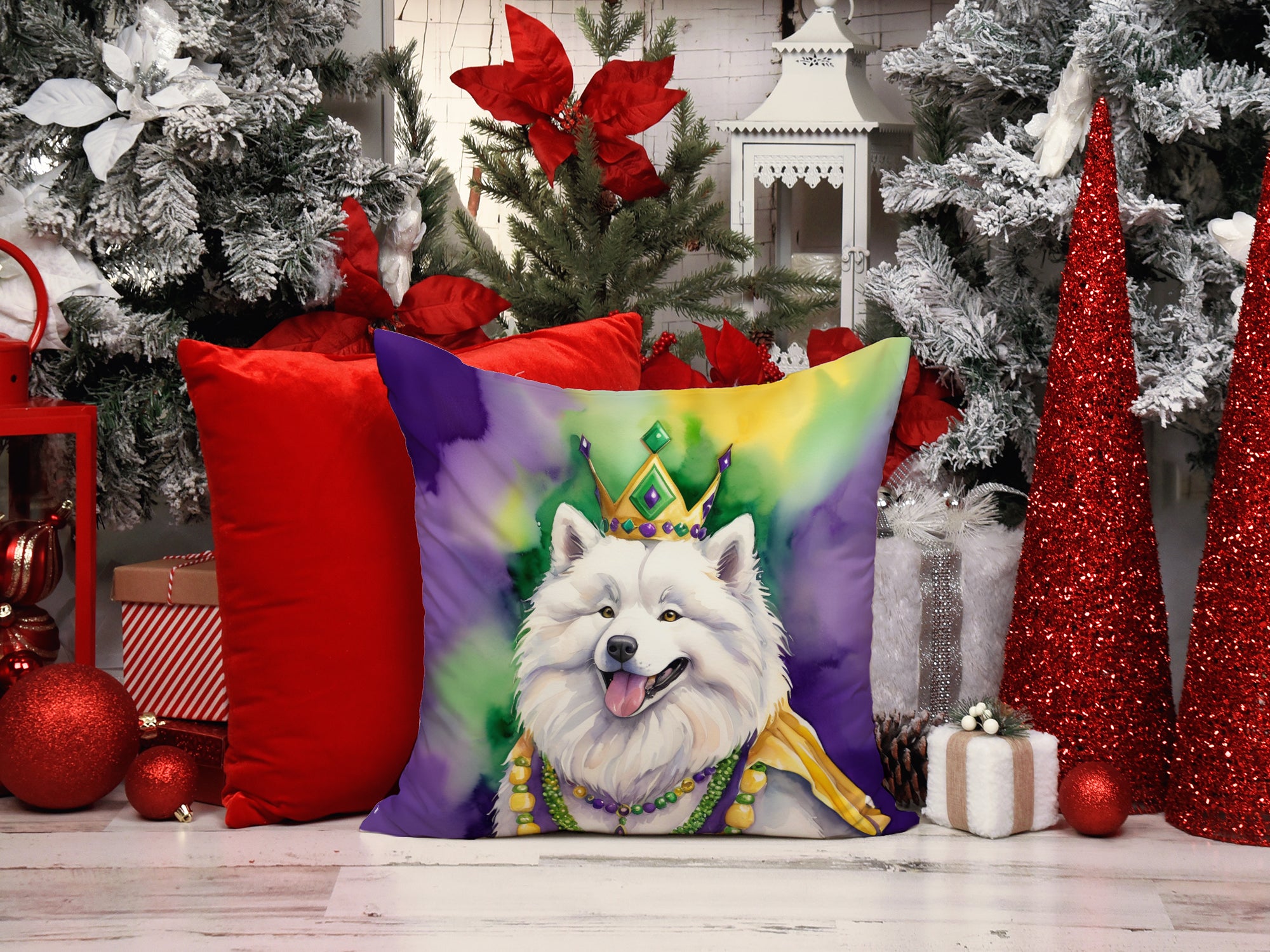 Samoyed King of Mardi Gras Throw Pillow