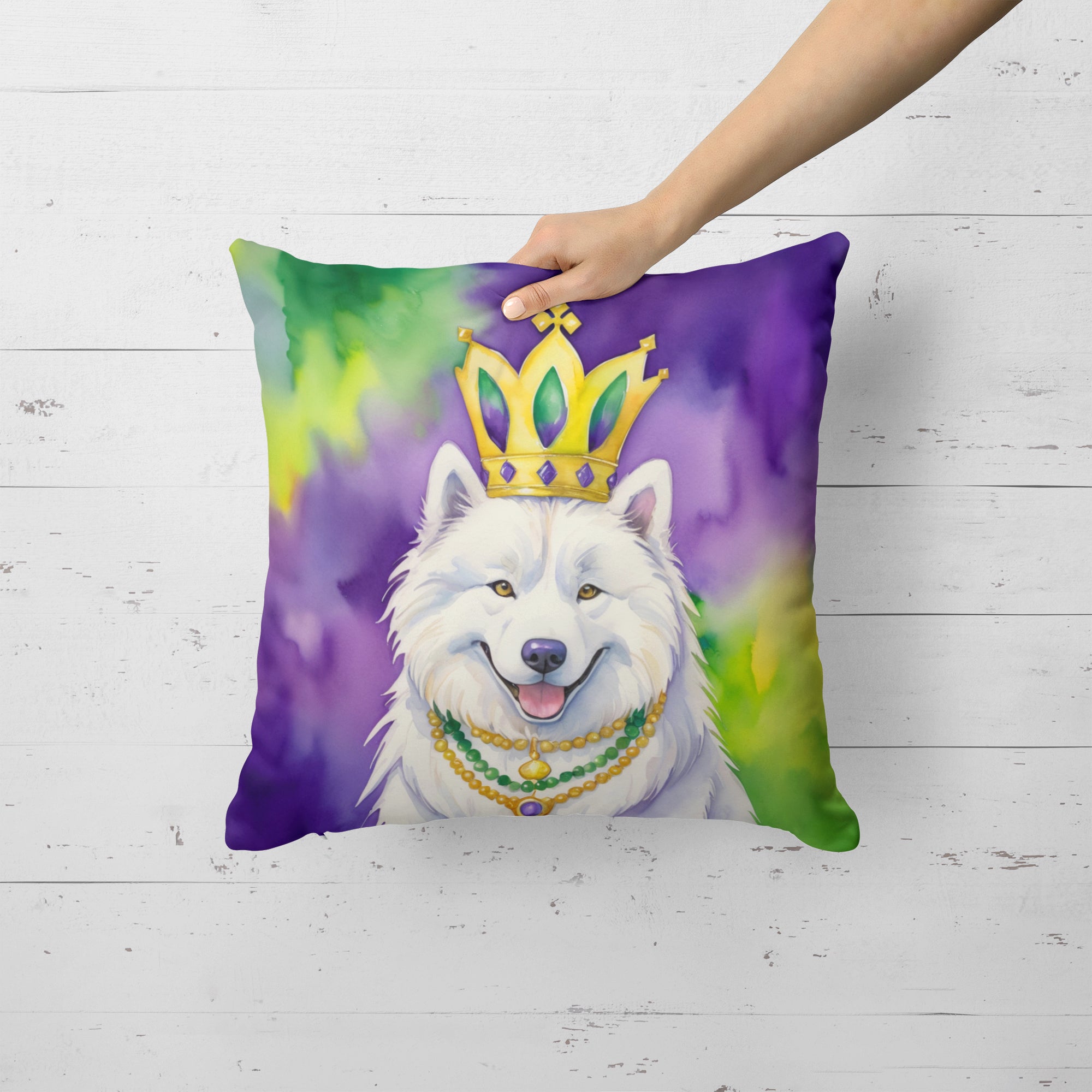 Buy this Samoyed King of Mardi Gras Throw Pillow