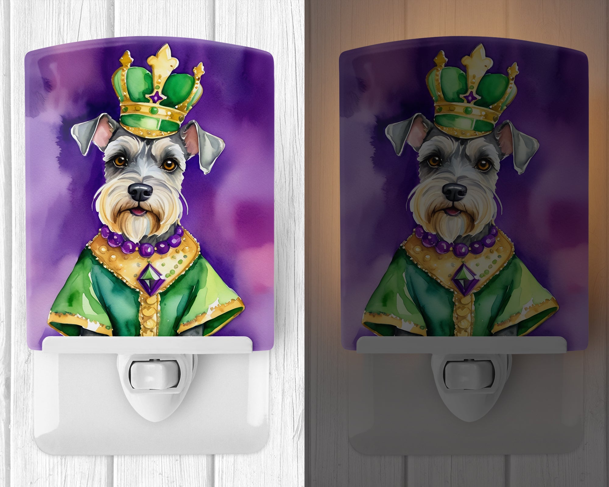 Schnauzer King of Mardi Gras Ceramic Night Light