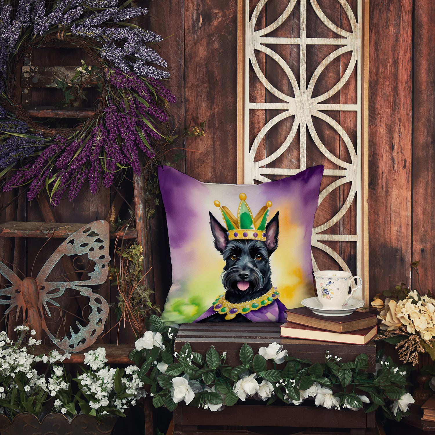 Scottish Terrier King of Mardi Gras Throw Pillow