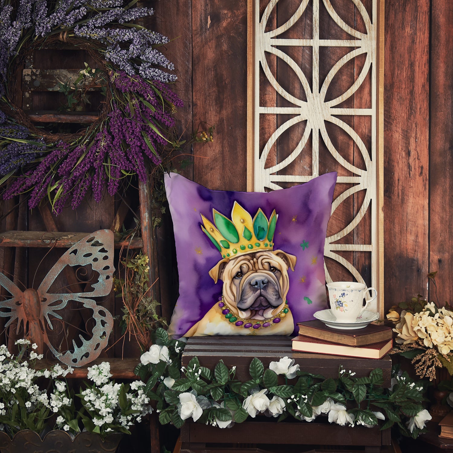 Shar Pei King of Mardi Gras Throw Pillow