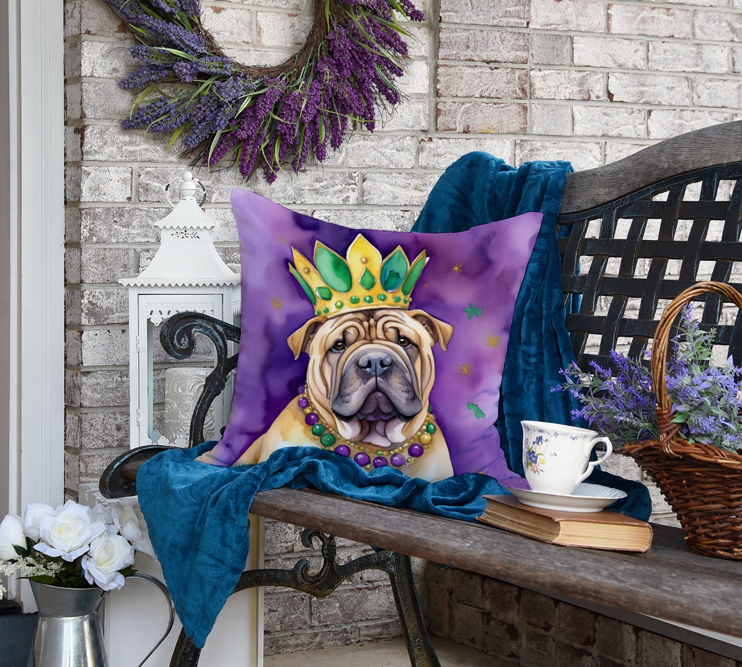 Shar Pei King of Mardi Gras Throw Pillow