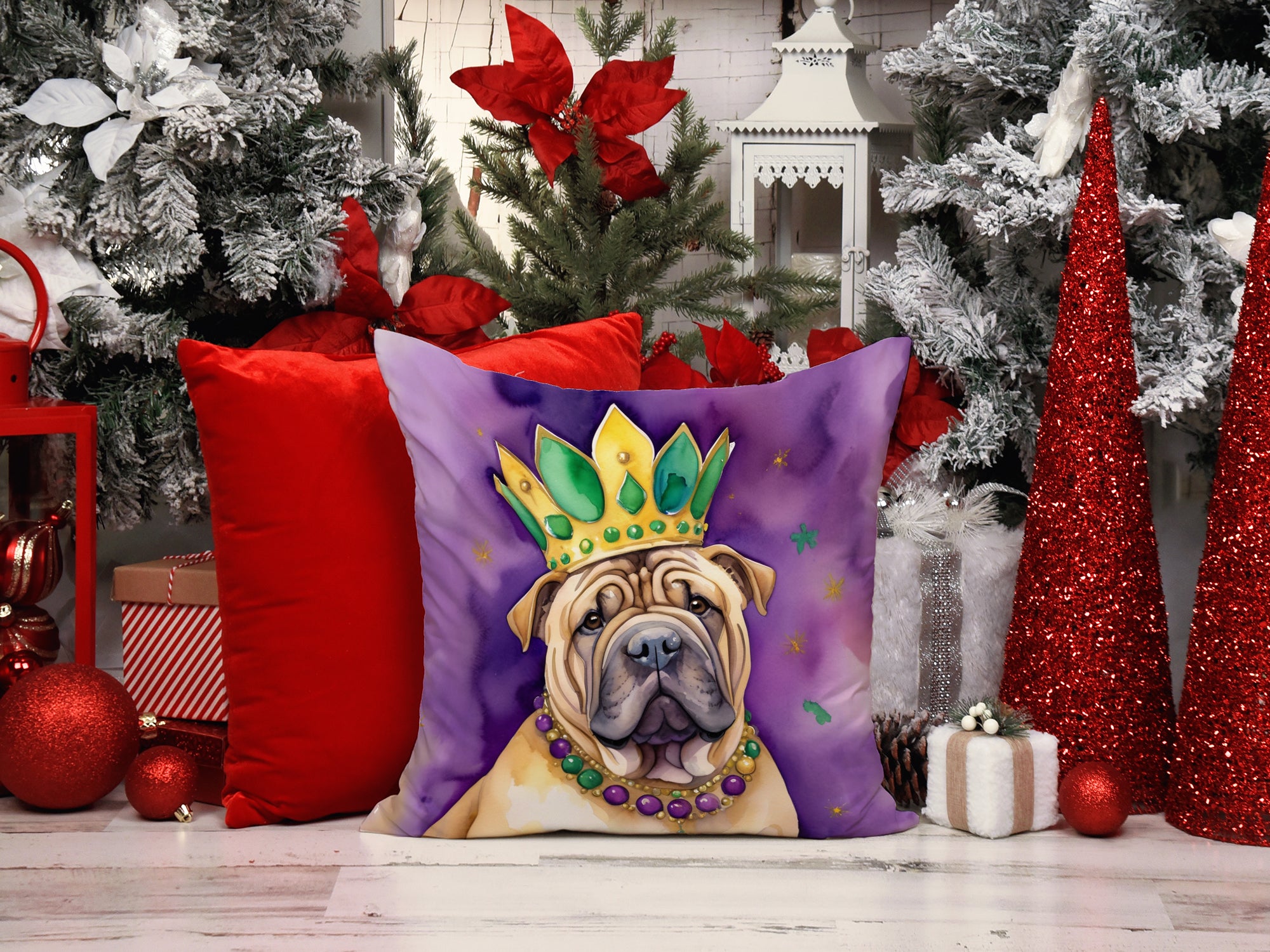 Shar Pei King of Mardi Gras Throw Pillow