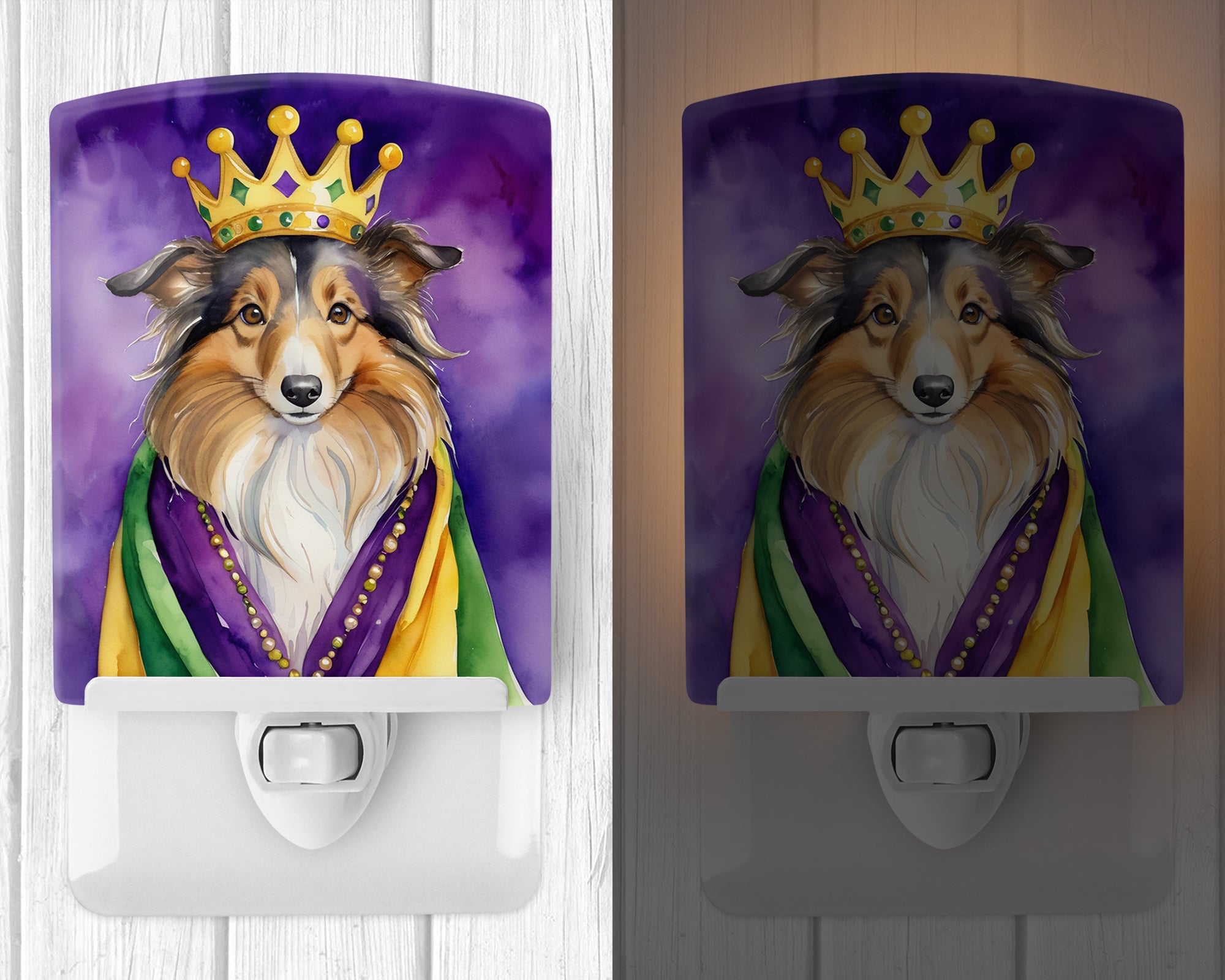 Sheltie King of Mardi Gras Ceramic Night Light