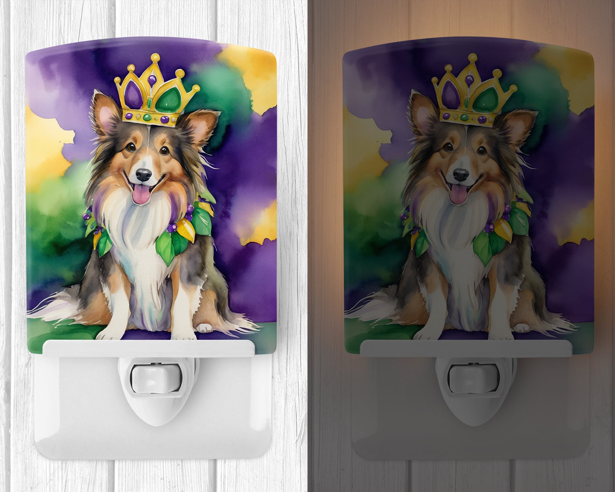 Sheltie King of Mardi Gras Ceramic Night Light