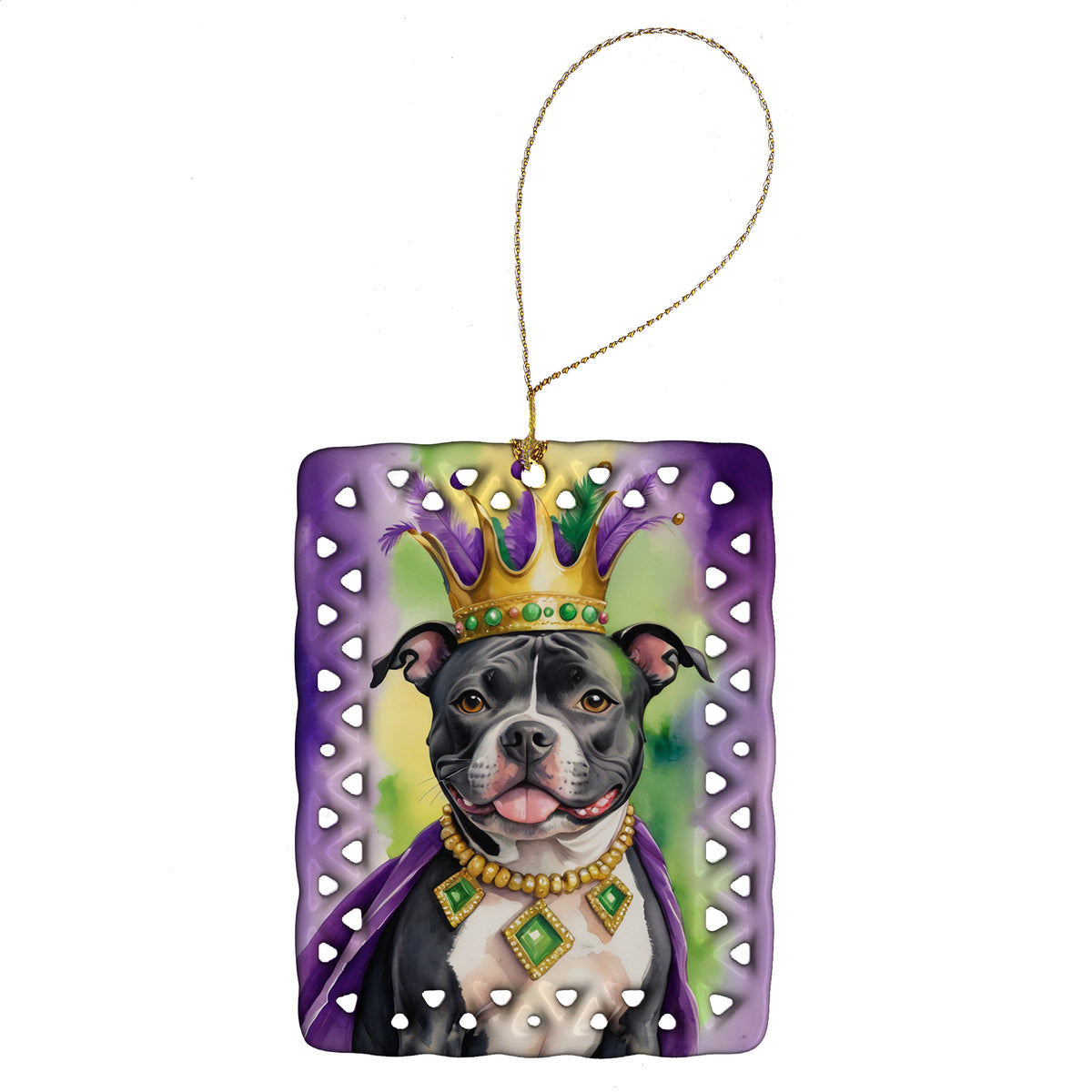 Buy this Staffordshire Bull Terrier King of Mardi Gras Porcelain Ornament