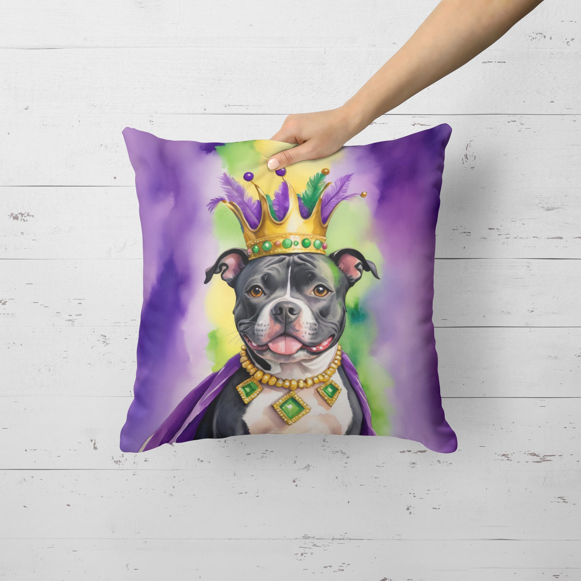 Buy this Staffordshire Bull Terrier King of Mardi Gras Throw Pillow