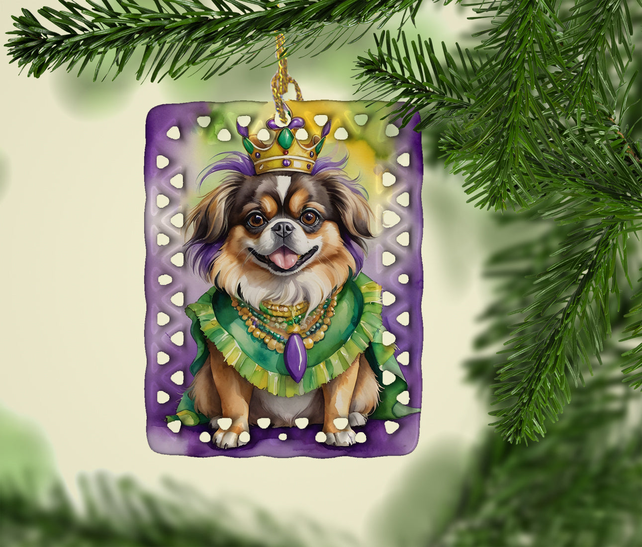 Buy this Tibetan Spaniel King of Mardi Gras Porcelain Ornament