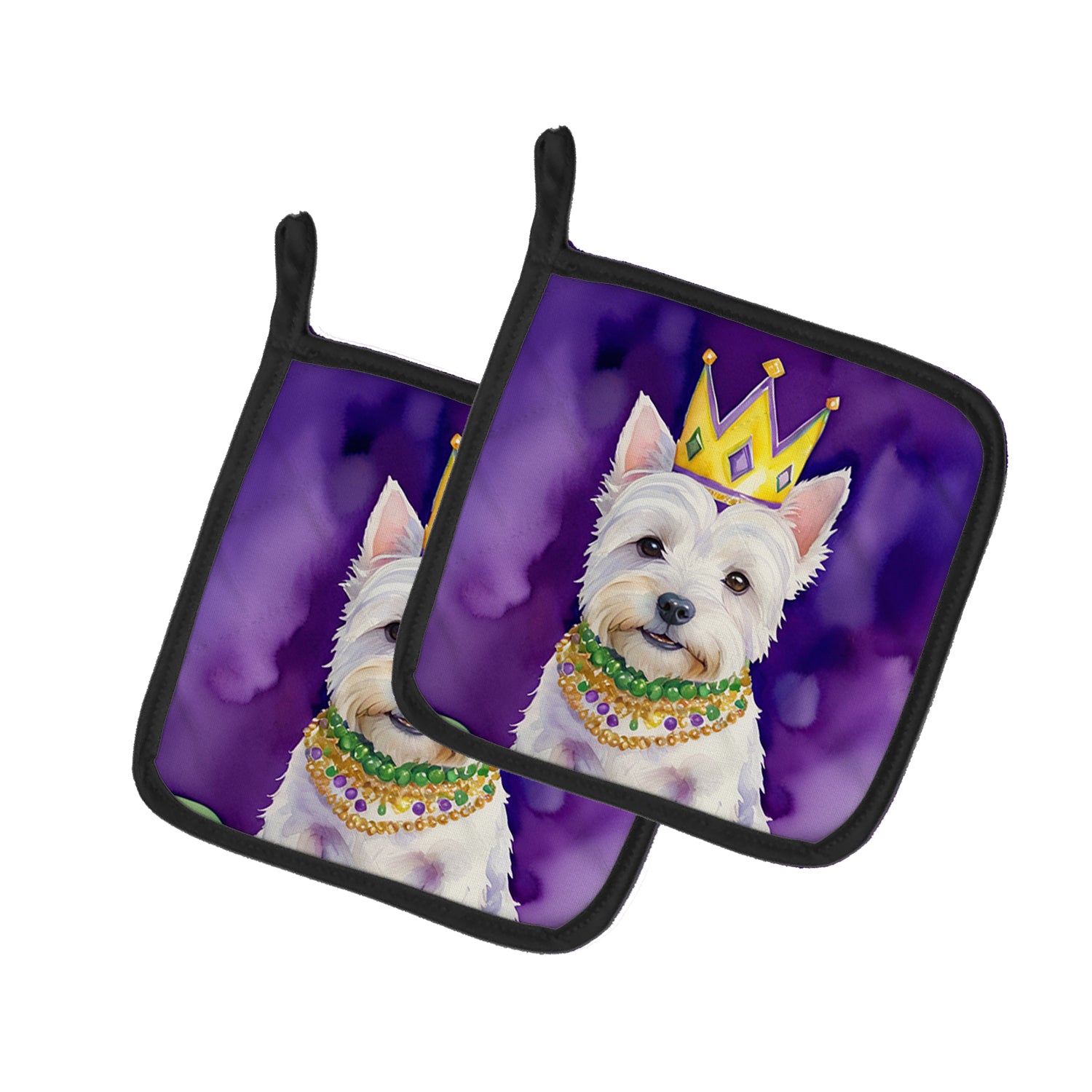 Buy this Westie King of Mardi Gras Pair of Pot Holders