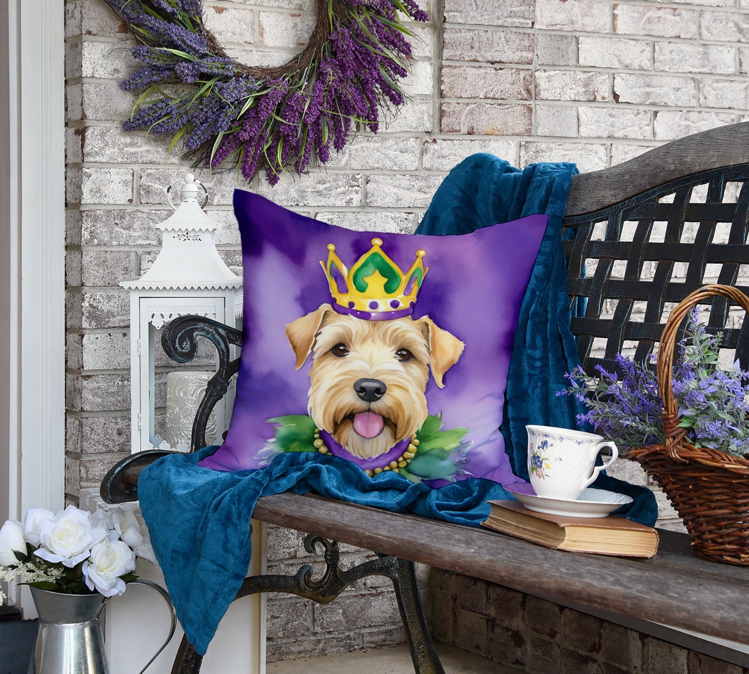 Wheaten Terrier King of Mardi Gras Throw Pillow