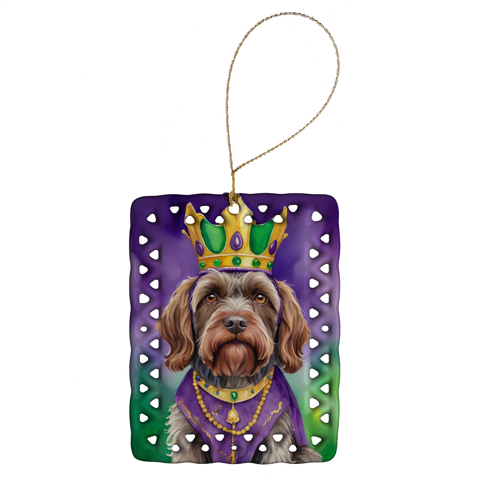 Buy this Wirehaired Pointing Griffon King of Mardi Gras Porcelain Ornament