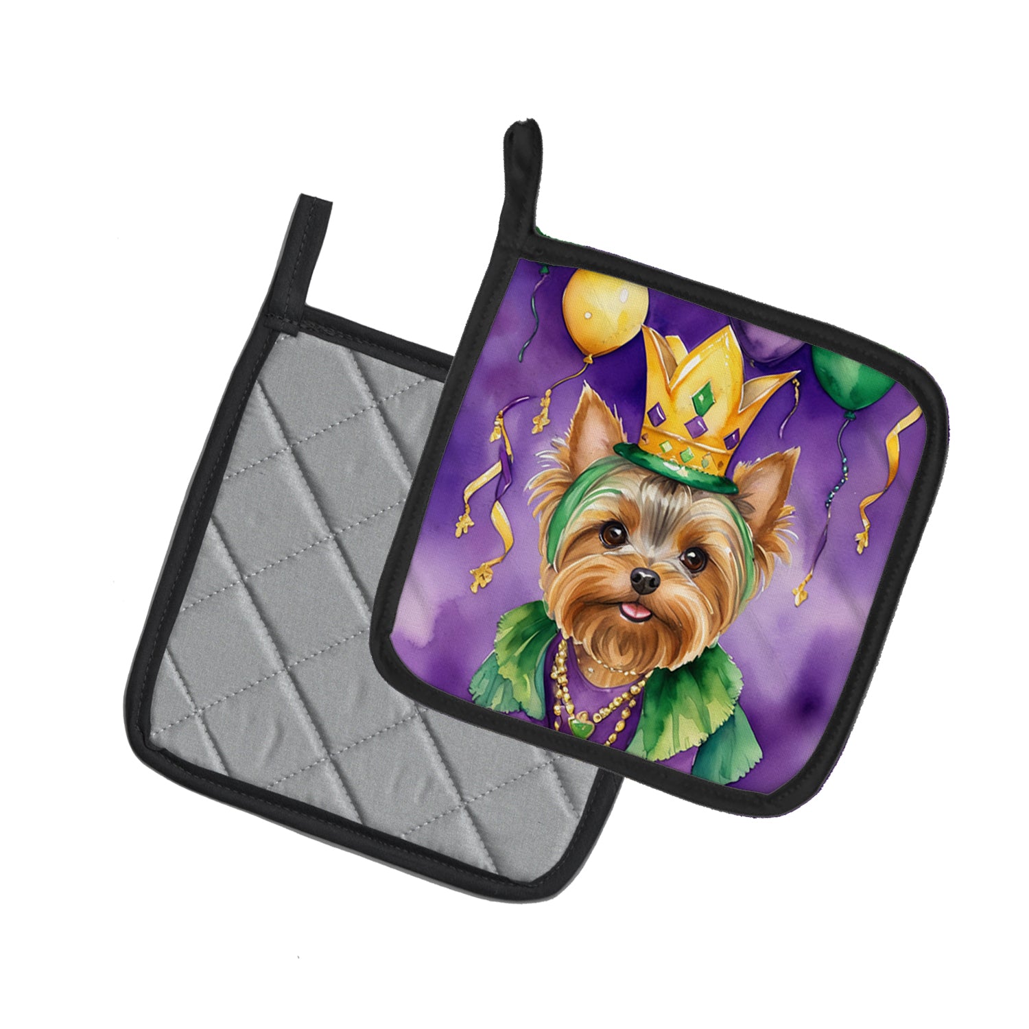 Yorkshire Terrier King of Mardi Gras Pair of Pot Holders