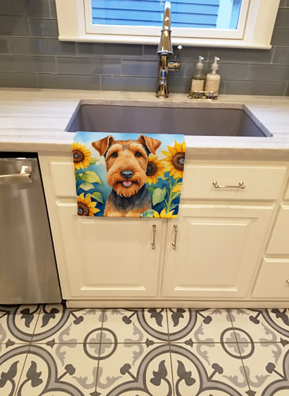 Buy this Airedale Terrier in Sunflowers Kitchen Towel