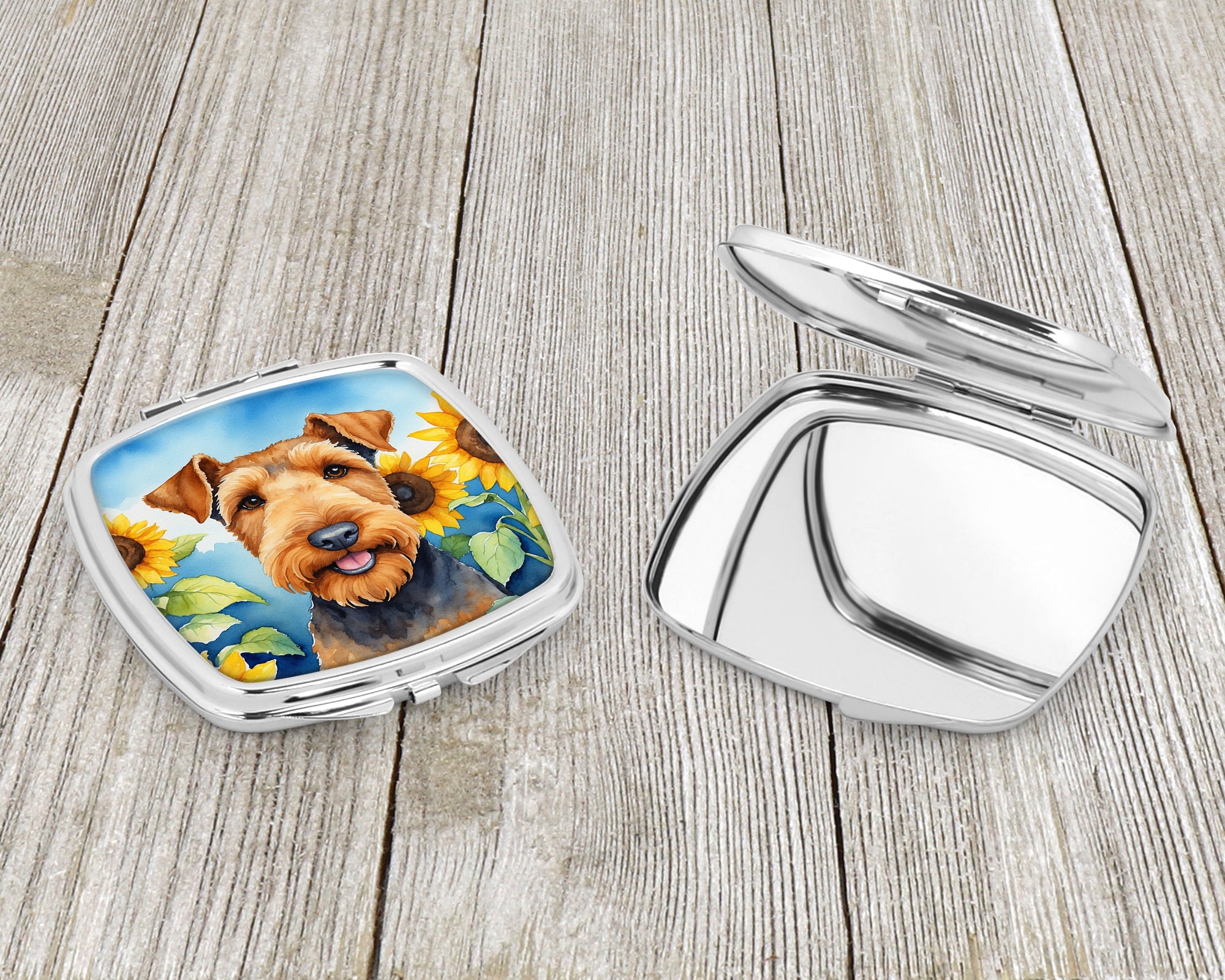 Airedale Terrier in Sunflowers Compact Mirror