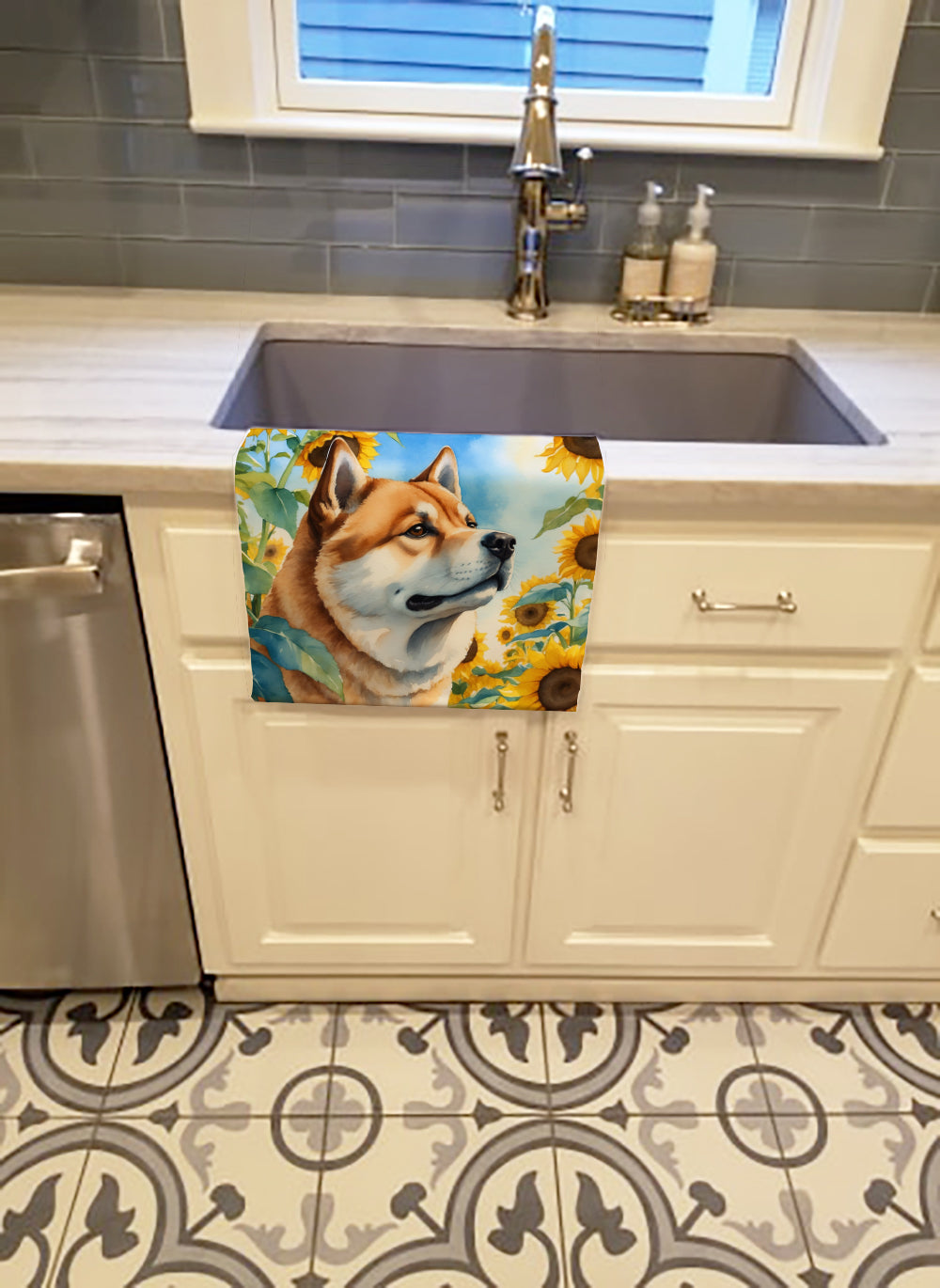 Buy this Akita in Sunflowers Kitchen Towel