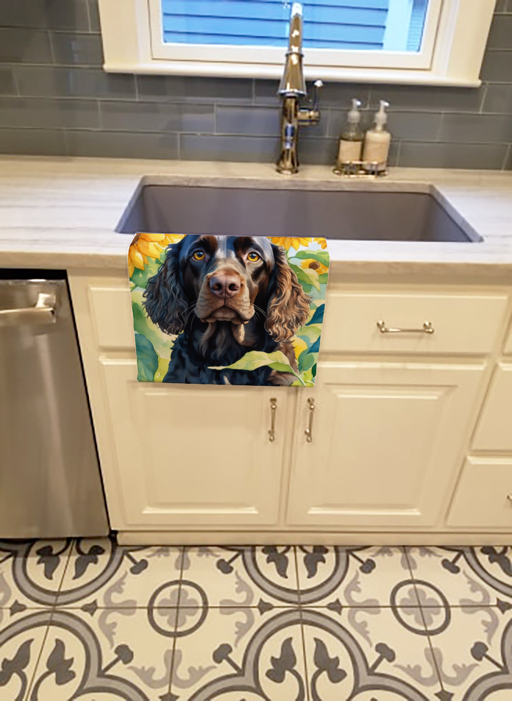 Buy this American Water Spaniel in Sunflowers Kitchen Towel